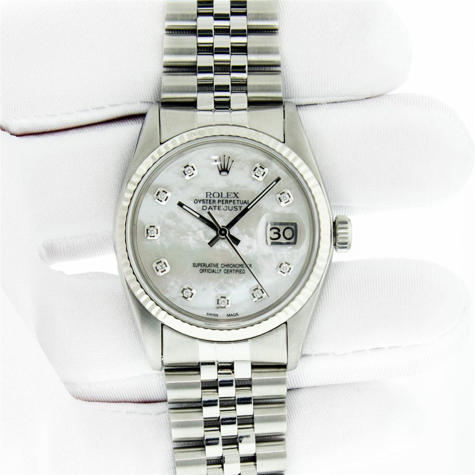 Rolex Mens Stainless Mother Of Pearl Diamond 36MM Datejust Wristwatch With Rolex - Image 3 of 9