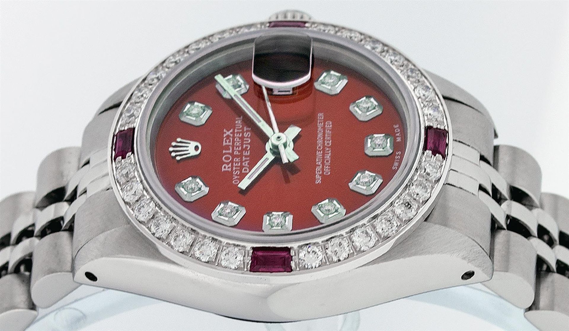 Rolex Ladies Stainless Steel Red Diamond & Ruby 26MM Datejust Wristwatch - Image 4 of 9