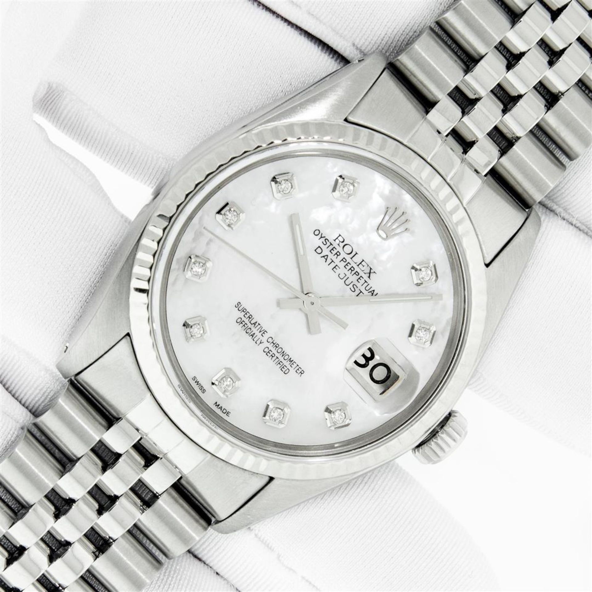 Rolex Mens Stainless Mother Of Pearl Diamond 36MM Datejust Wristwatch With Rolex - Image 2 of 9