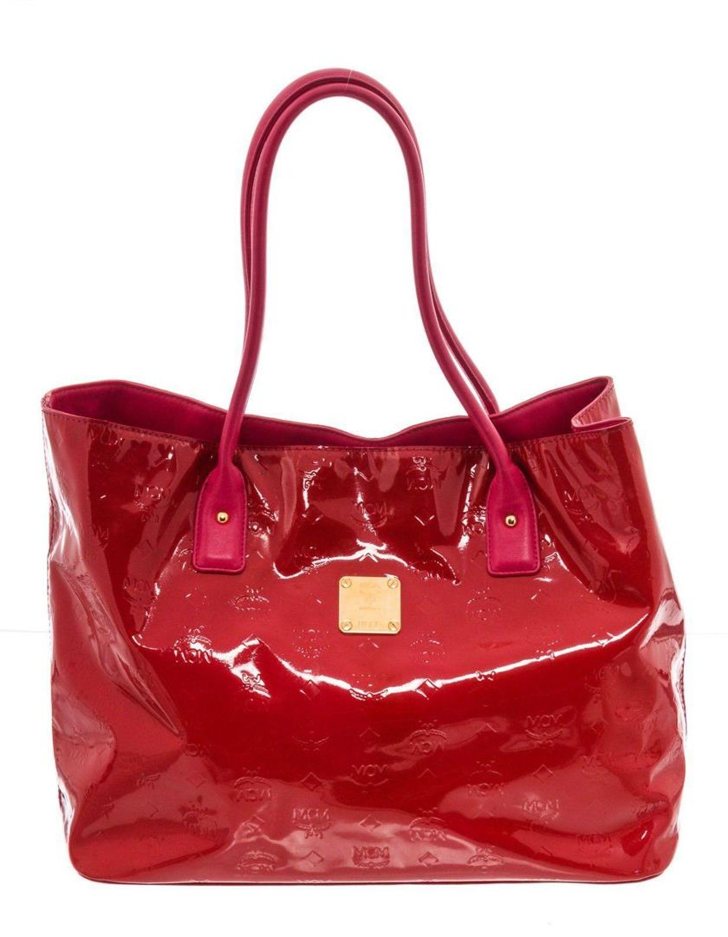 MCM Red Patent Shopper Tote Bag