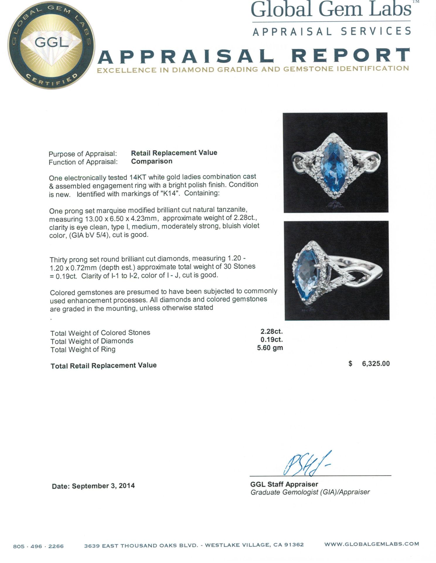 14KT White Gold 2.28ct Tanzanite and Diamond Ring - Image 5 of 5