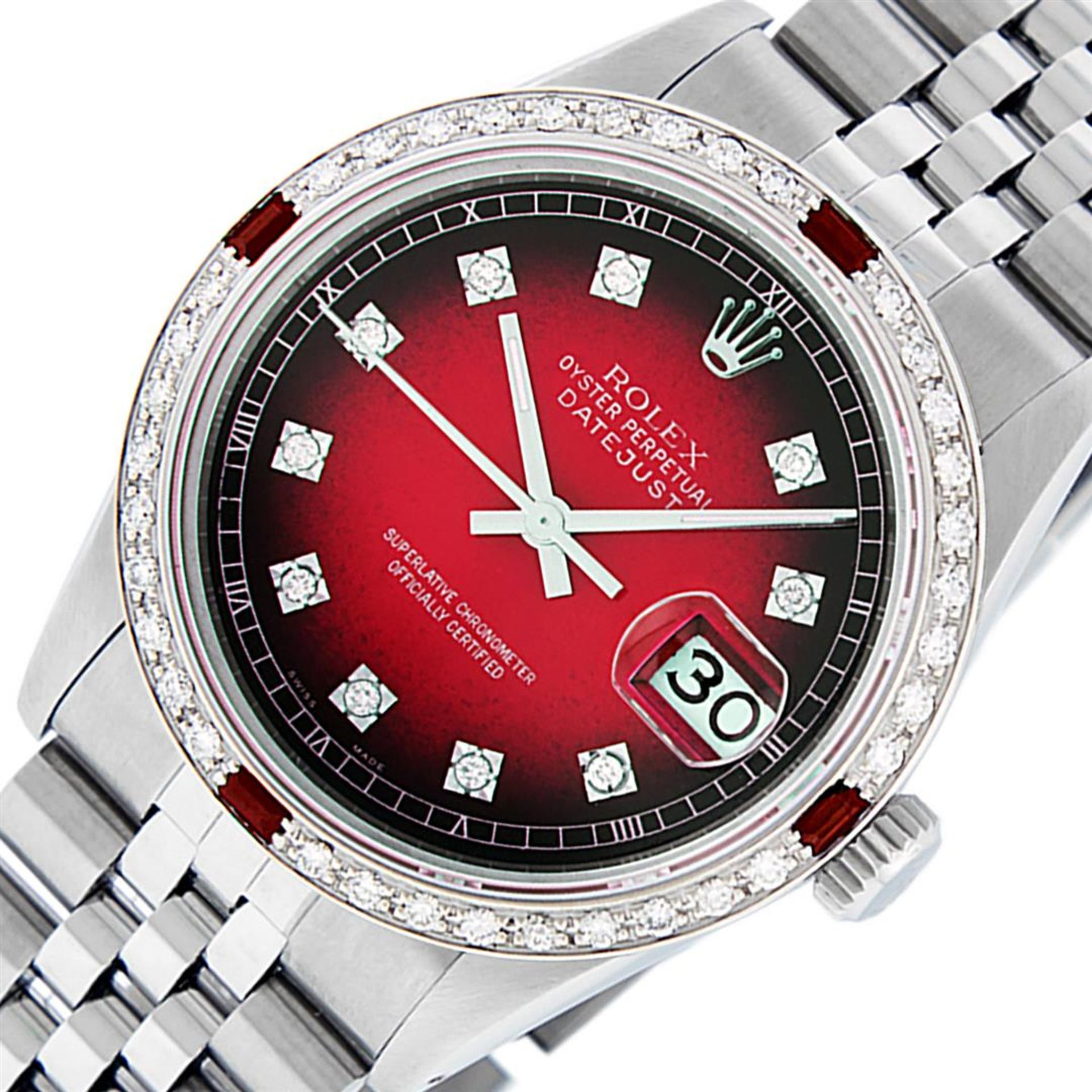 Rolex Mens Stainless Steel Red Vignette Diamond & Ruby Datejust Wristwatch - Image 3 of 9