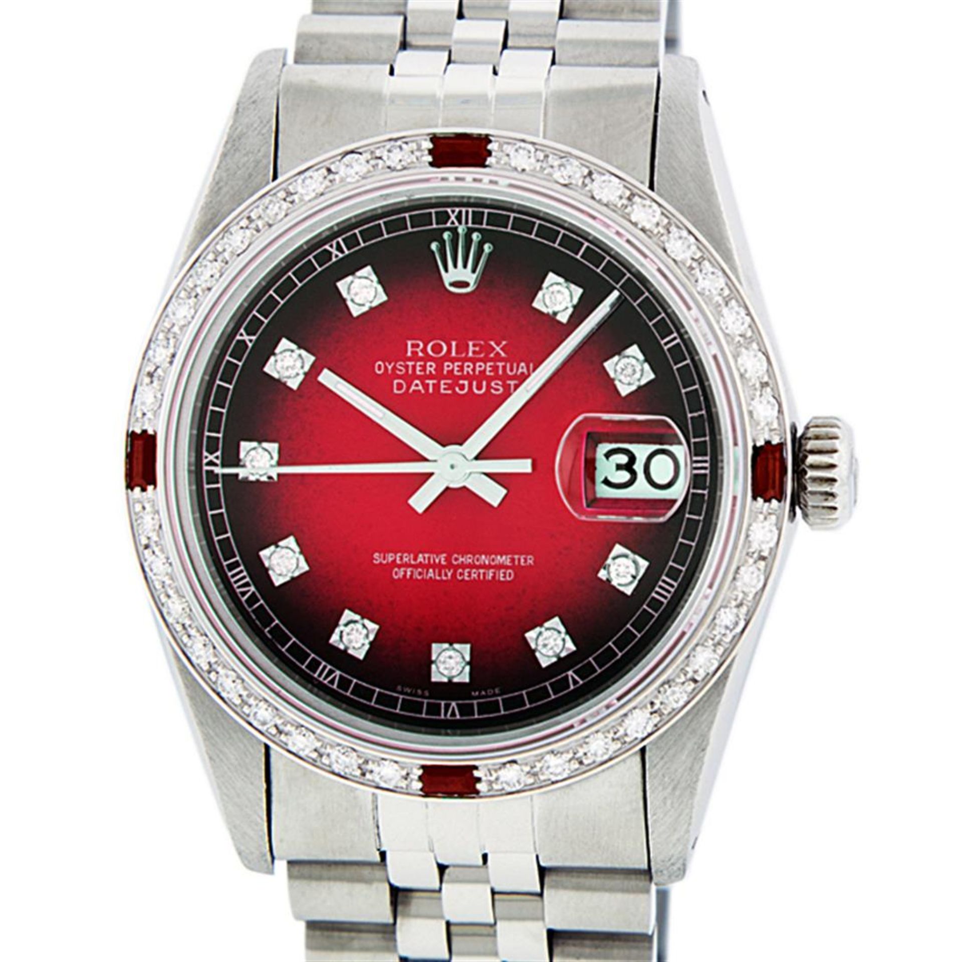 Rolex Mens Stainless Steel Red Vignette Diamond & Ruby Datejust Wristwatch - Image 2 of 9