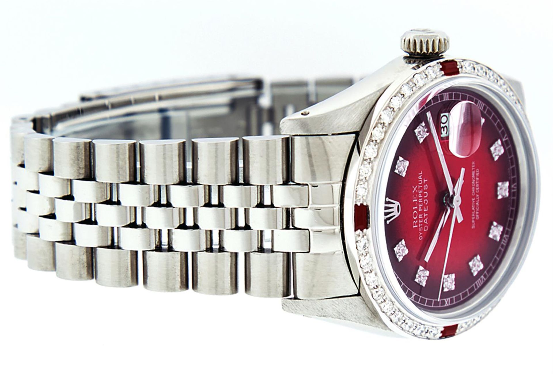 Rolex Mens Stainless Steel Red Vignette Diamond & Ruby Datejust Wristwatch - Image 4 of 9