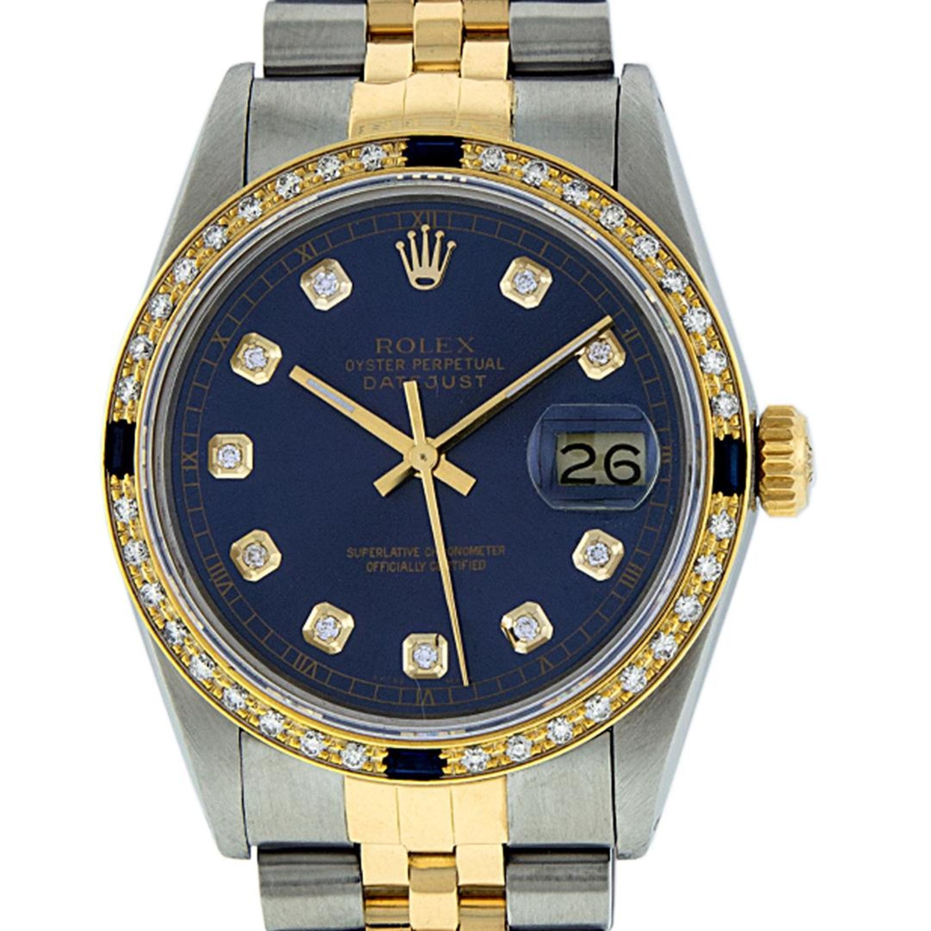 Rolex Mens 2 Tone Blue Diamond & Sapphire Oyster Perpetual Datejust Wriswatch 36 - Image 3 of 9