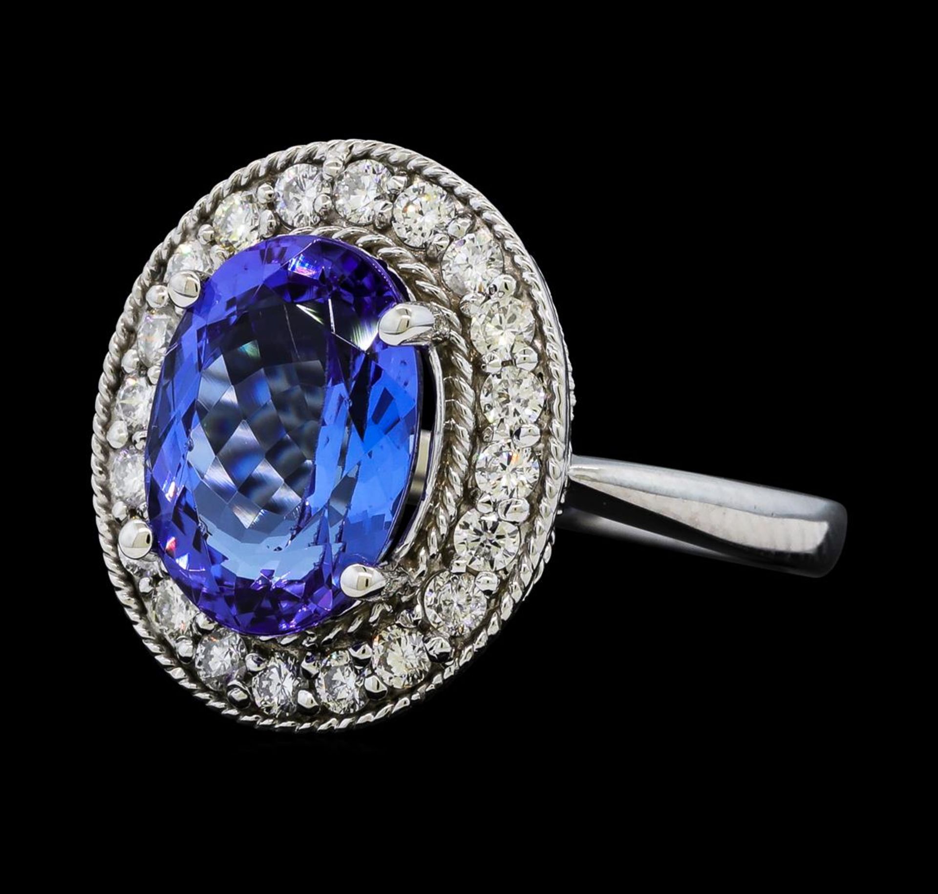 4.18 ctw Tanzanite and Diamond Ring - 14KT White Gold