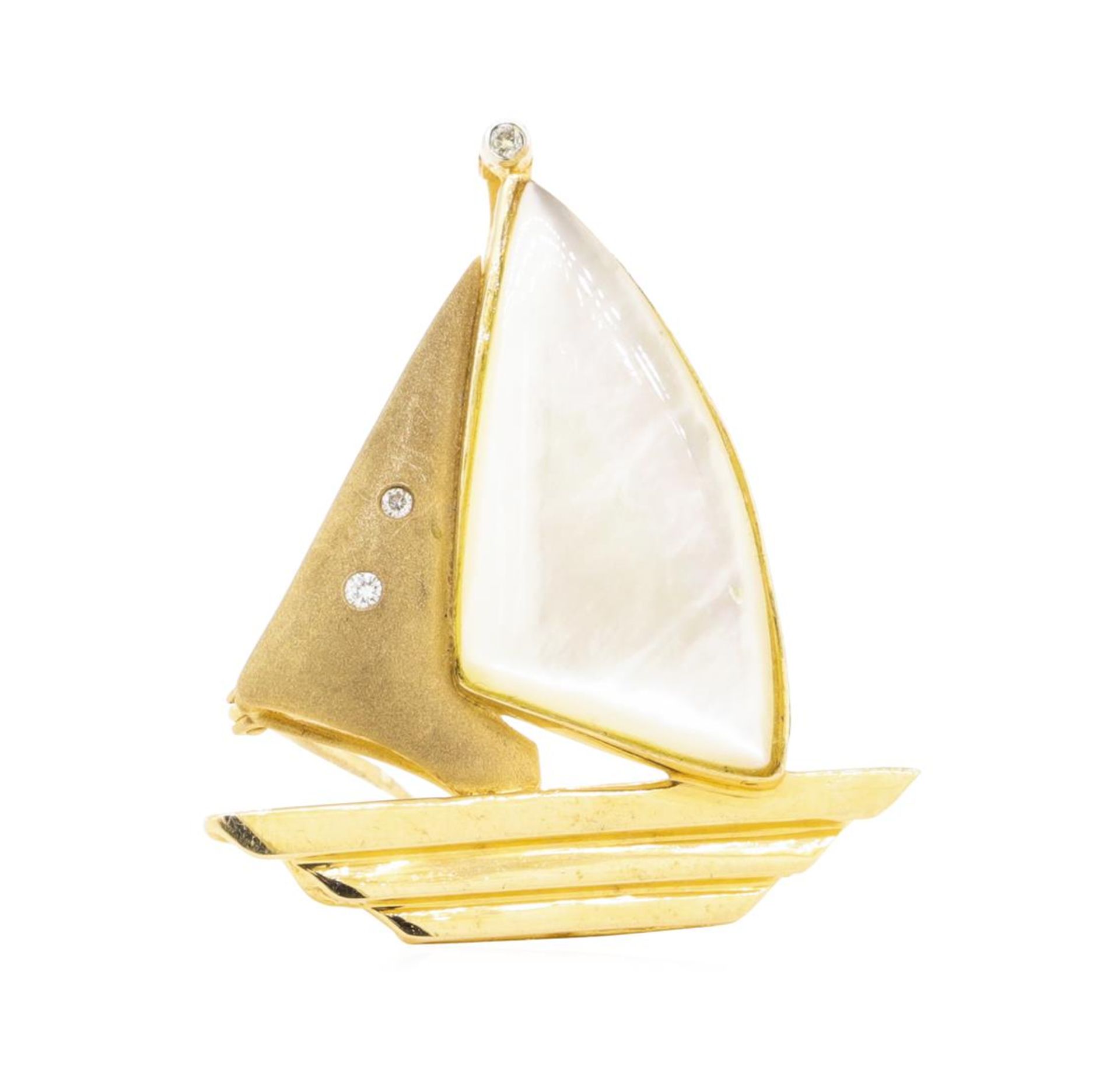0.06ctw Diamond and Mother of Pearl Boat Enhancer/Pin - 14KT Yellow Gold