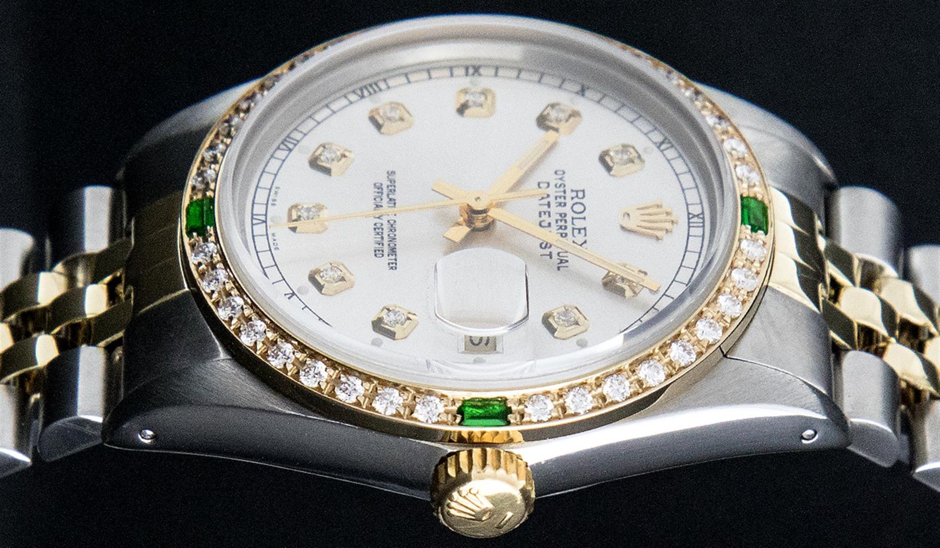 Rolex Mens 2 Tone Silver & Emerald Diamond 36 Oyster Perpetual Datejust Wriswatc - Image 2 of 9