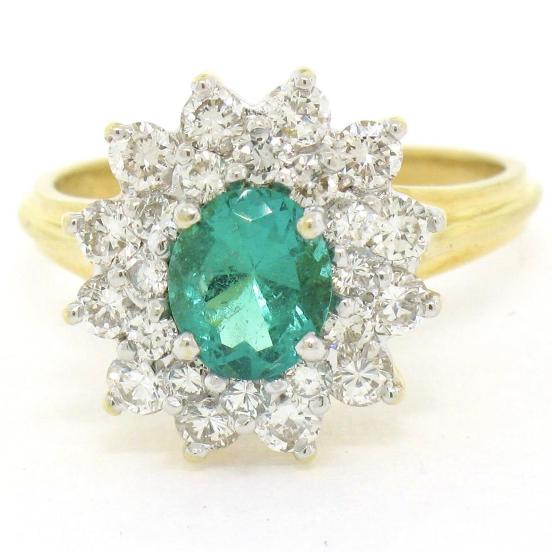 18k Yellow Gold 1.83ctw Oval Colombian Emerald Solitaire Dual Diamond Halo Ring - Image 3 of 9