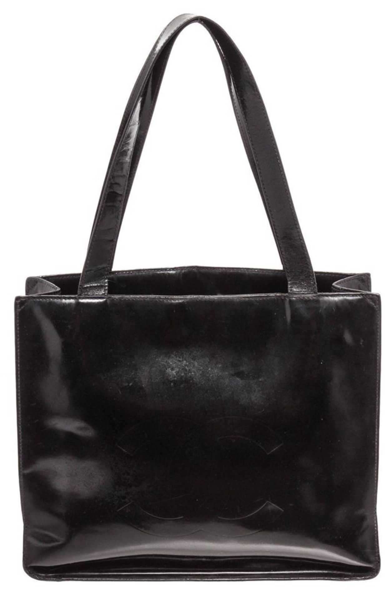 Chanel Black Patent Leather Vintage CC Tote Bag