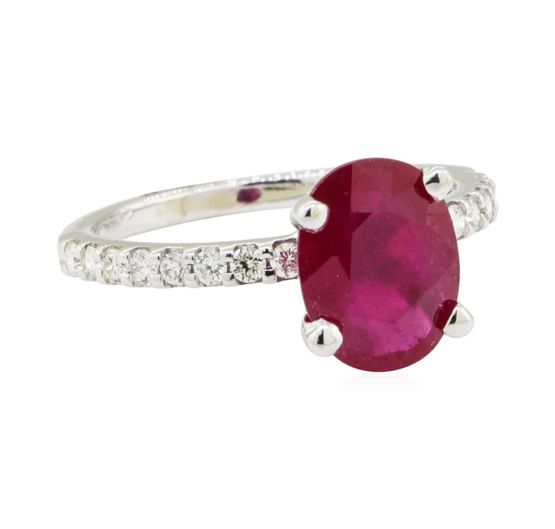 2.38ctw Glass Filled Natural Ruby and Diamond Ring - 14KT White Gold