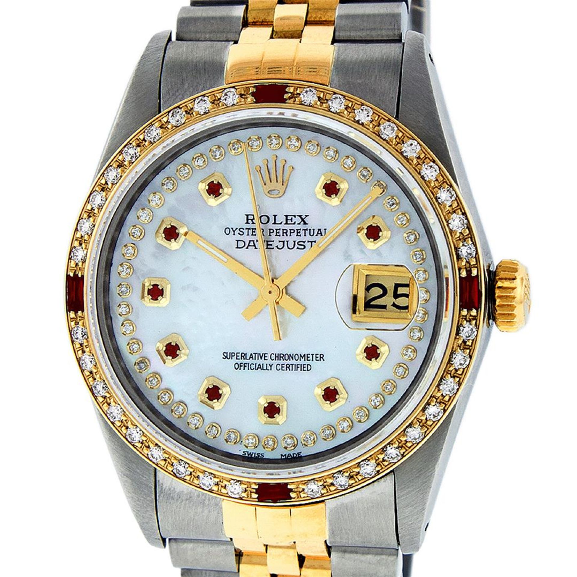 Rolex Mens 2 Tone Mother Of Pearl String Diamond & Ruby Datejust Wristwatch - Image 9 of 9