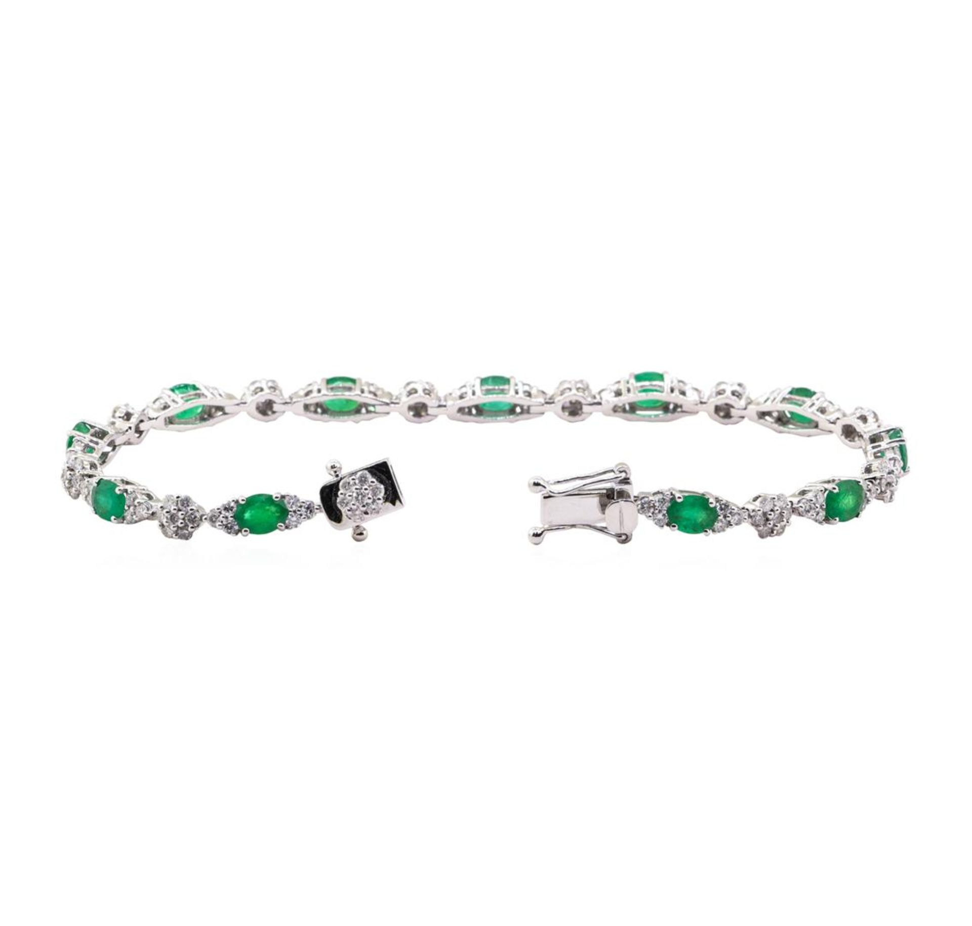 3.58ctw Emerald and Diamond Bracelet - 14KT White Gold - Image 3 of 4