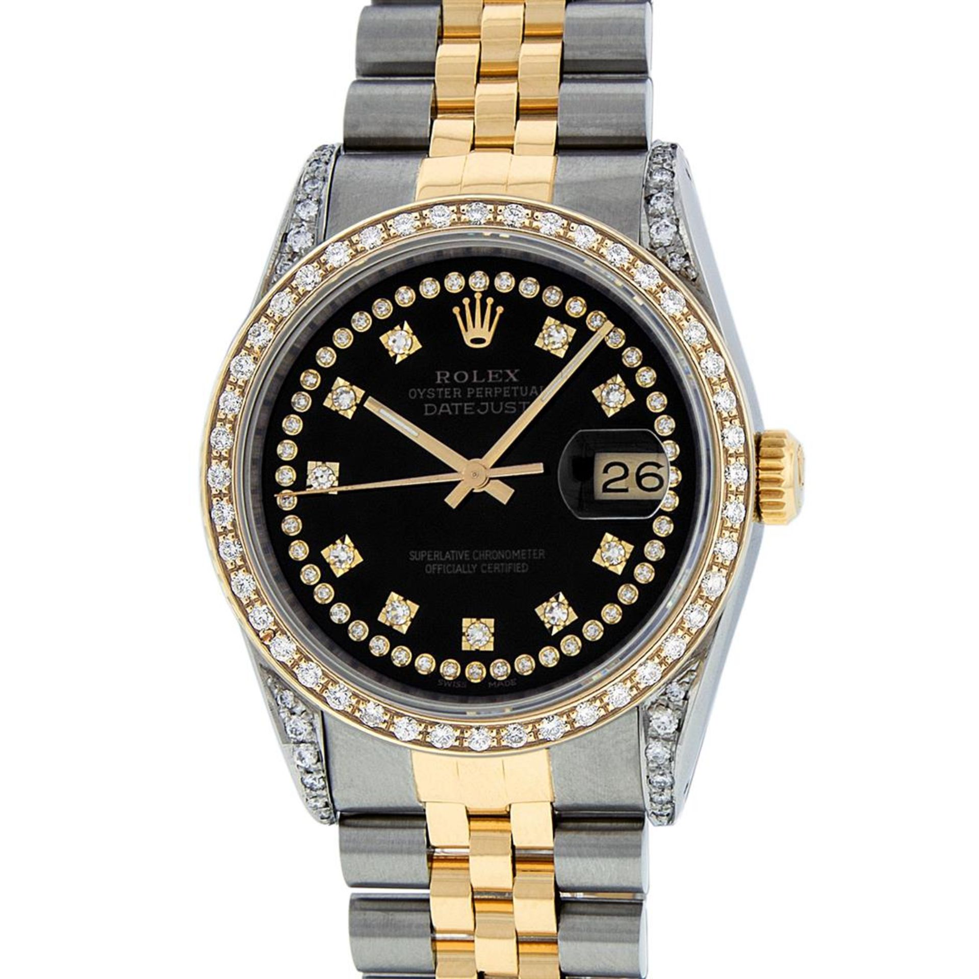 Rolex Mens 2 Tone Black Diamond Lugs 36MM Datejust Wristwatch Oyster Perpetual - Image 2 of 8