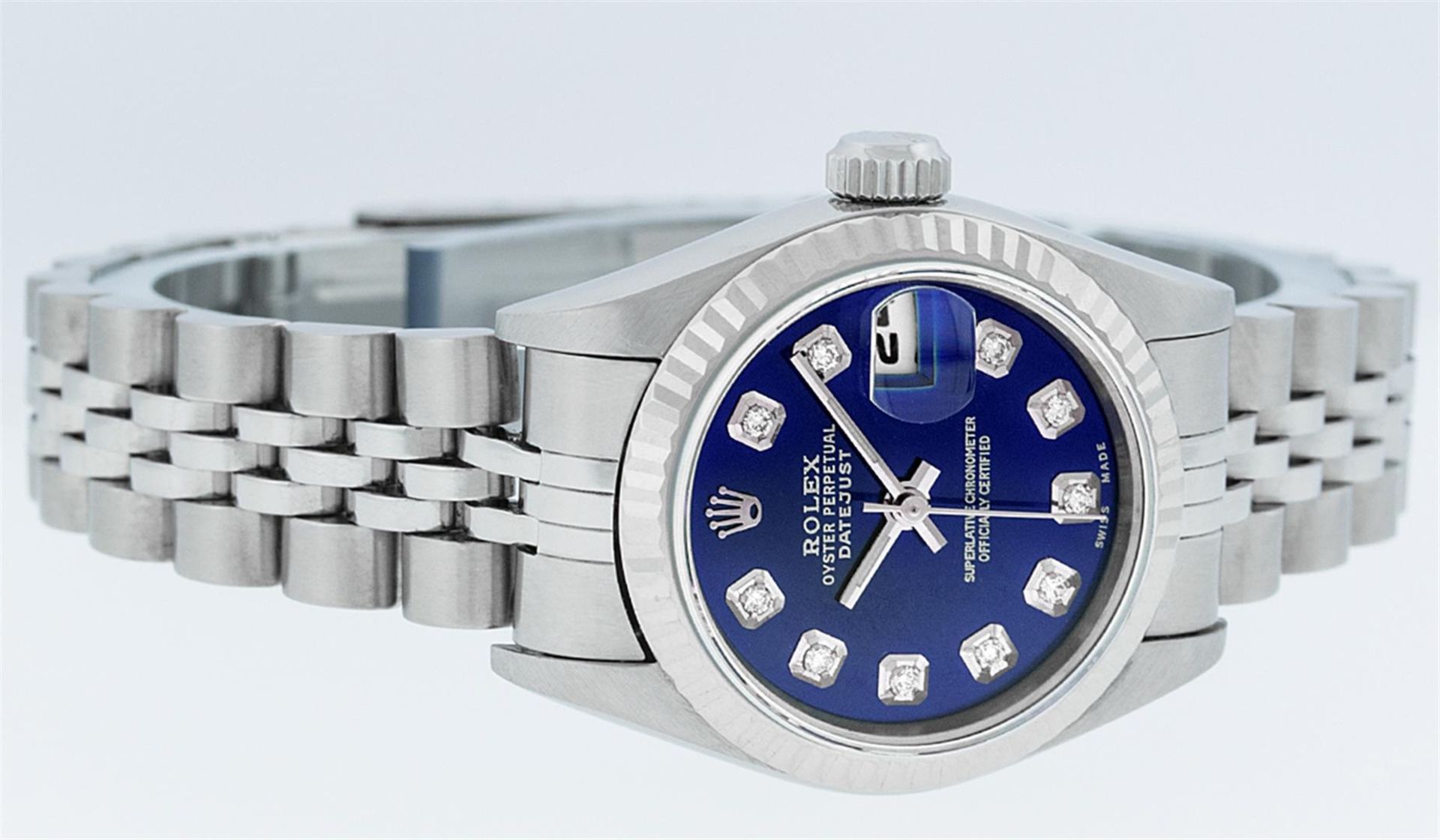 Rolex Ladies Stainless Steel Blue Diamond Quickset Oyster Perpetual Datejust 26m - Image 3 of 9