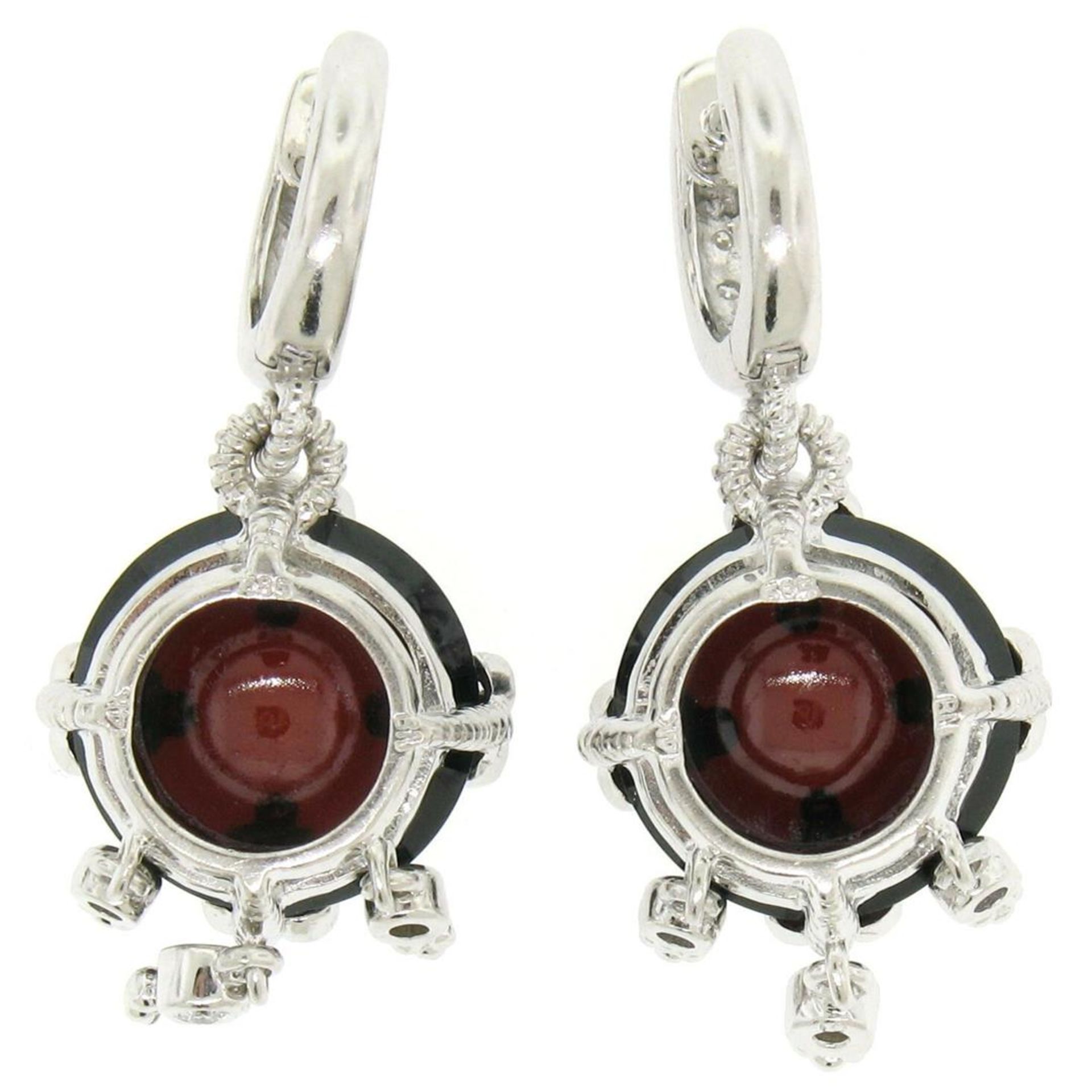 14k White Gold 11.2ctw Round Garnet Dangle Earrings w/ Brilliant Diamond Accents - Image 5 of 5