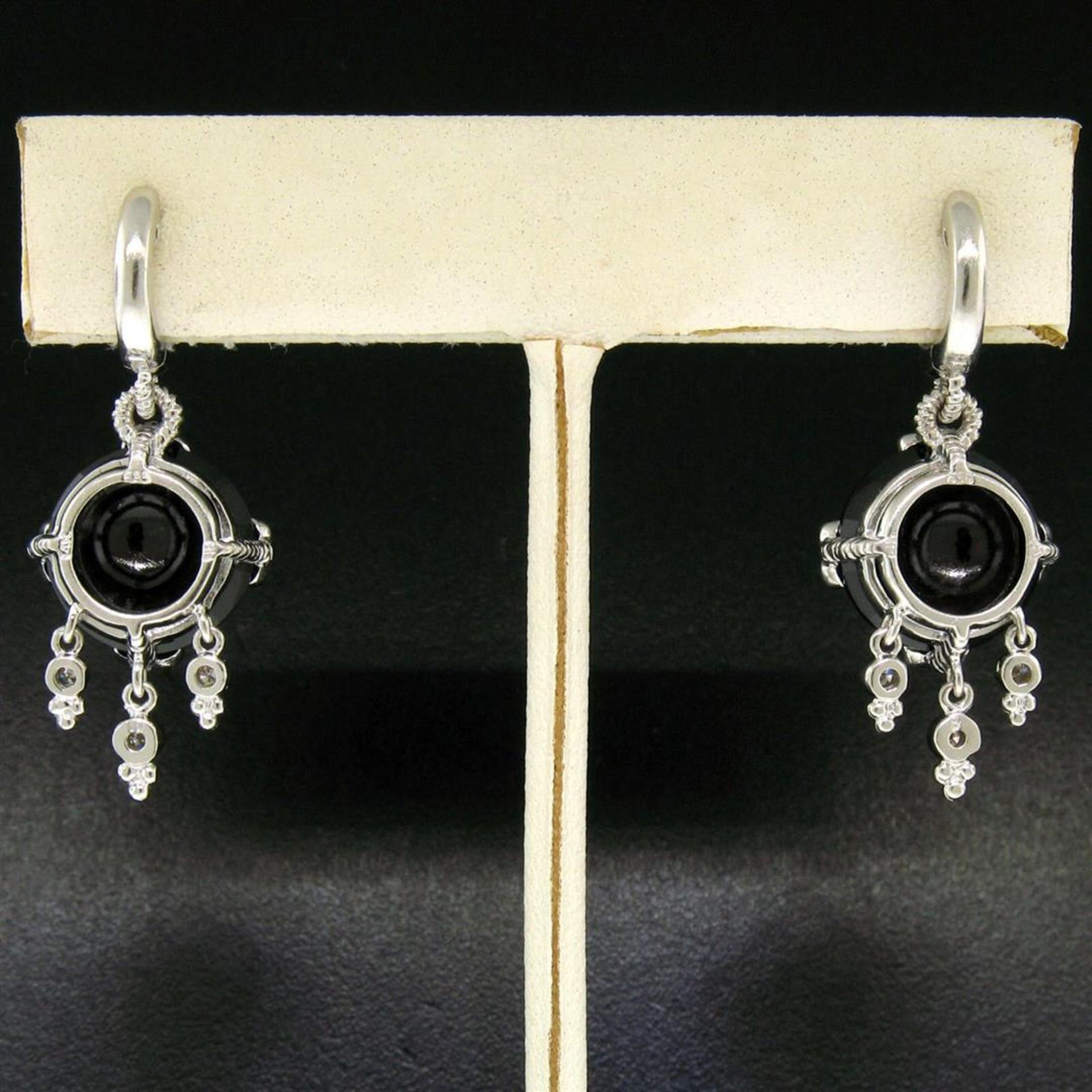 14k White Gold 11.2ctw Round Garnet Dangle Earrings w/ Brilliant Diamond Accents - Image 3 of 5