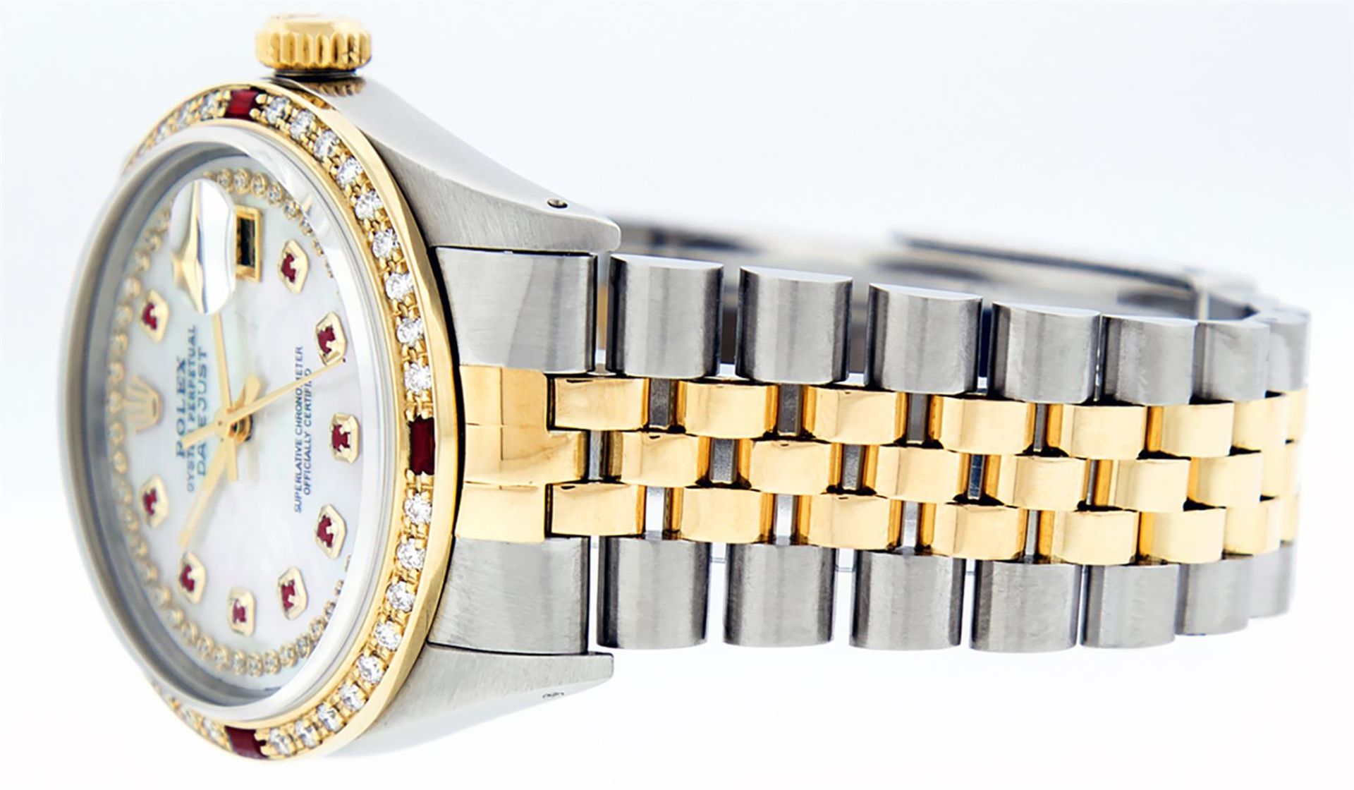 Rolex Mens 2 Tone Mother Of Pearl String Diamond & Ruby Datejust Wristwatch - Image 6 of 9