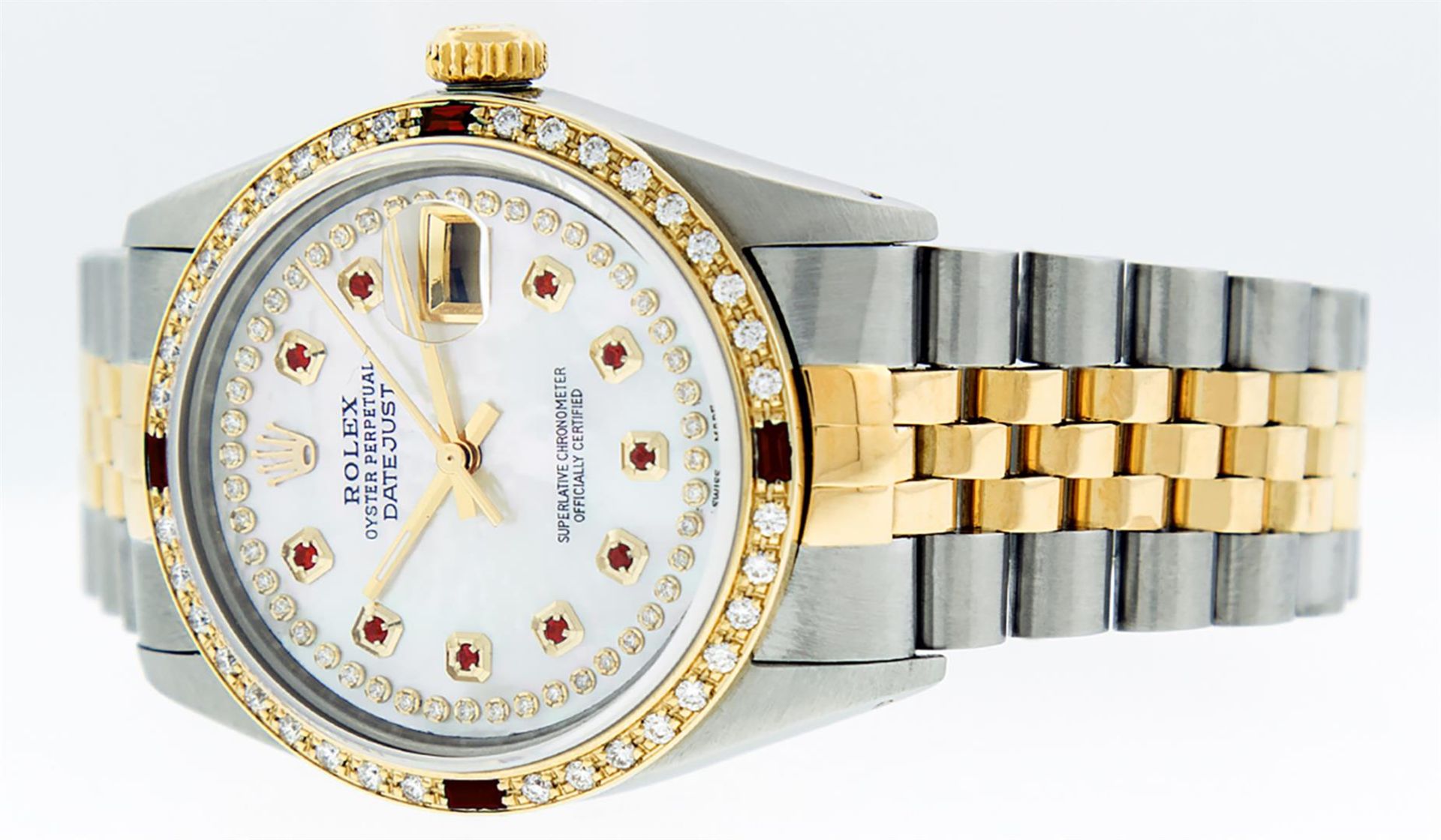 Rolex Mens 2 Tone Mother Of Pearl String Diamond & Ruby Datejust Wristwatch - Image 7 of 9