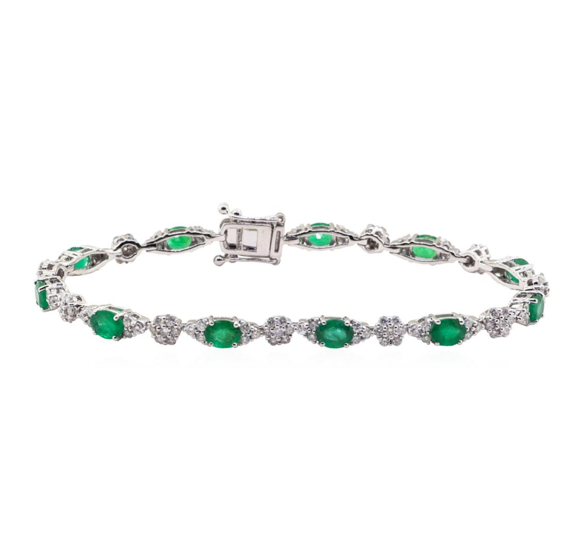 3.58ctw Emerald and Diamond Bracelet - 14KT White Gold