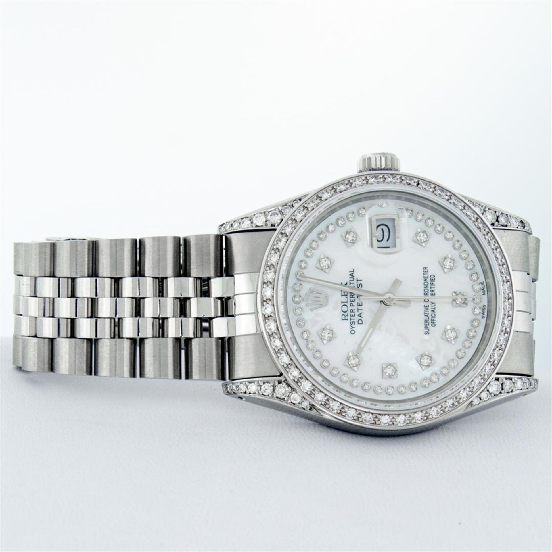 Rolex Mens Stainless Steel Mother Of Pearl Diamond Lugs Datejust Wristwatch - Image 5 of 9