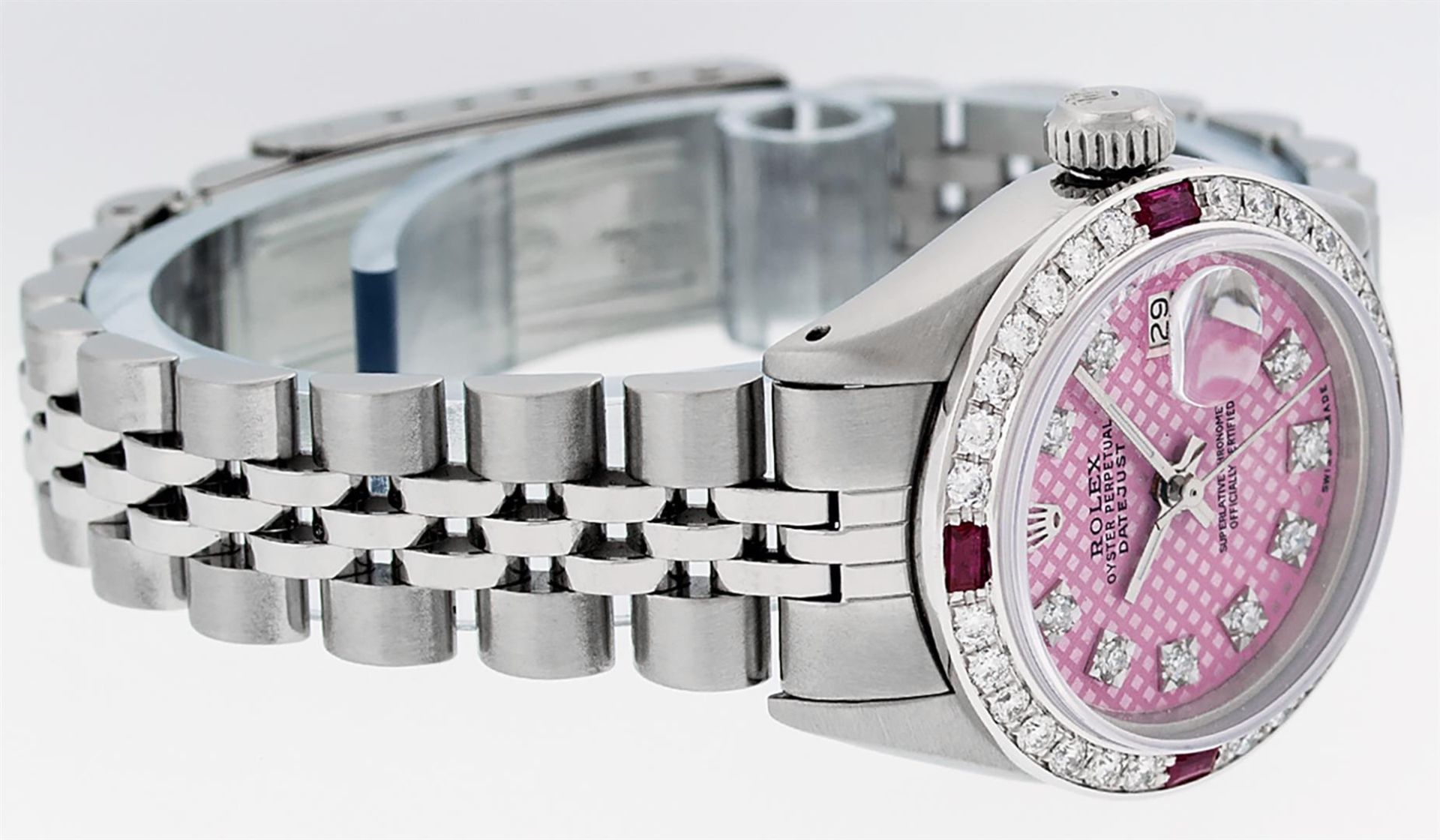 Rolex Ladies Stainless Steel Pink Stamp Diamond & Ruby Datejust Wristwatch - Image 7 of 9