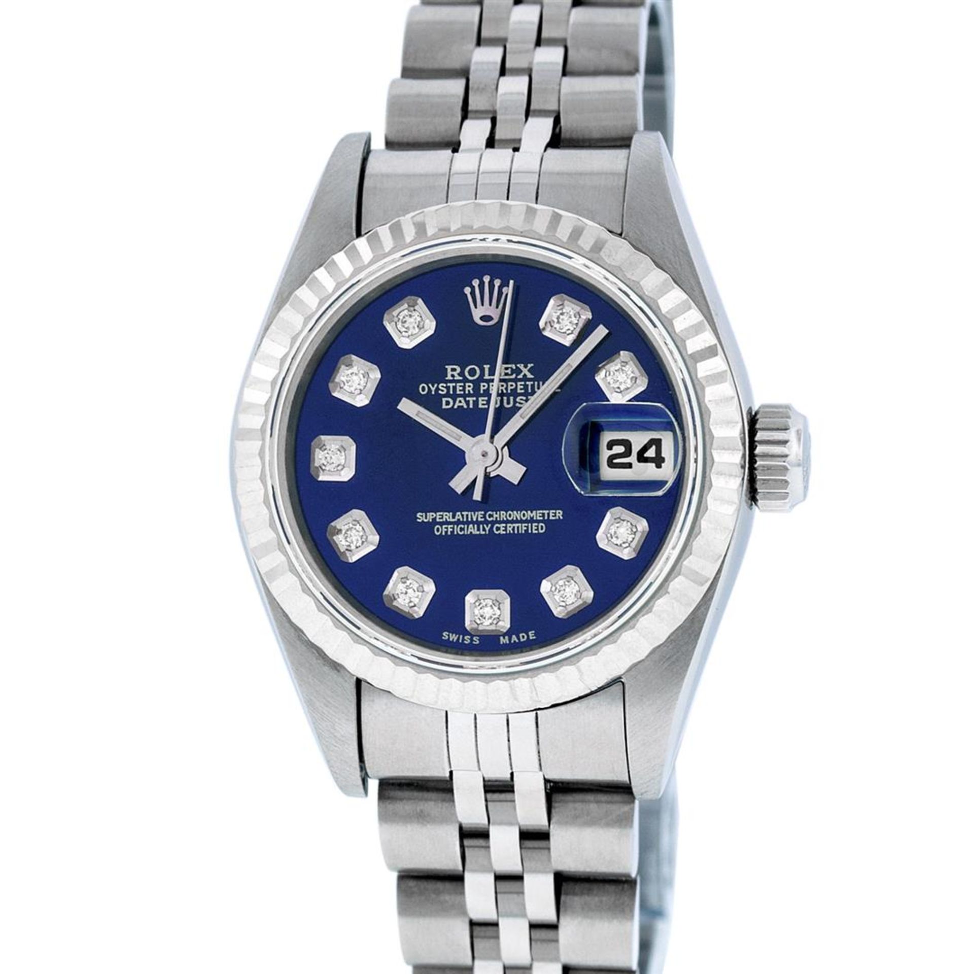Rolex Ladies Stainless Steel Blue Diamond Quickset Oyster Perpetual Datejust 26m - Image 2 of 9