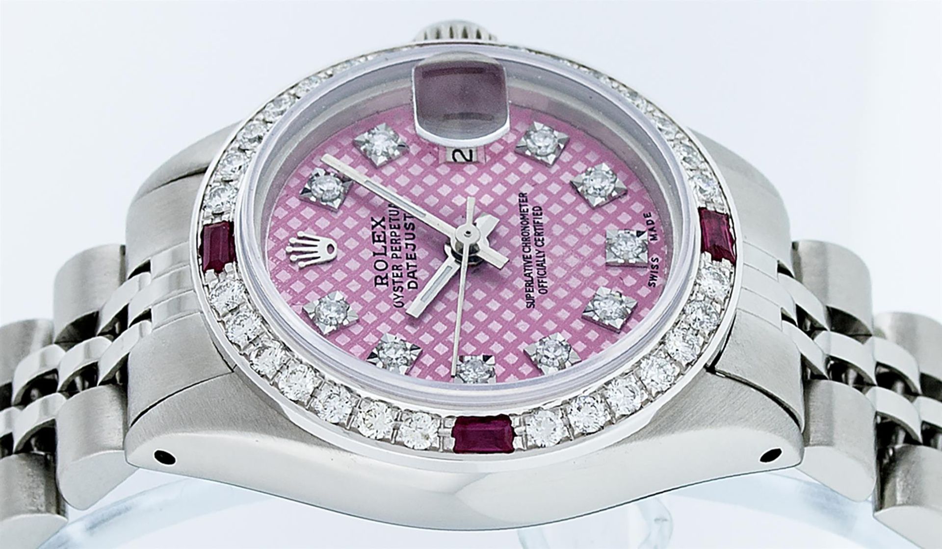 Rolex Ladies Stainless Steel Pink Stamp Diamond & Ruby Datejust Wristwatch - Image 5 of 9