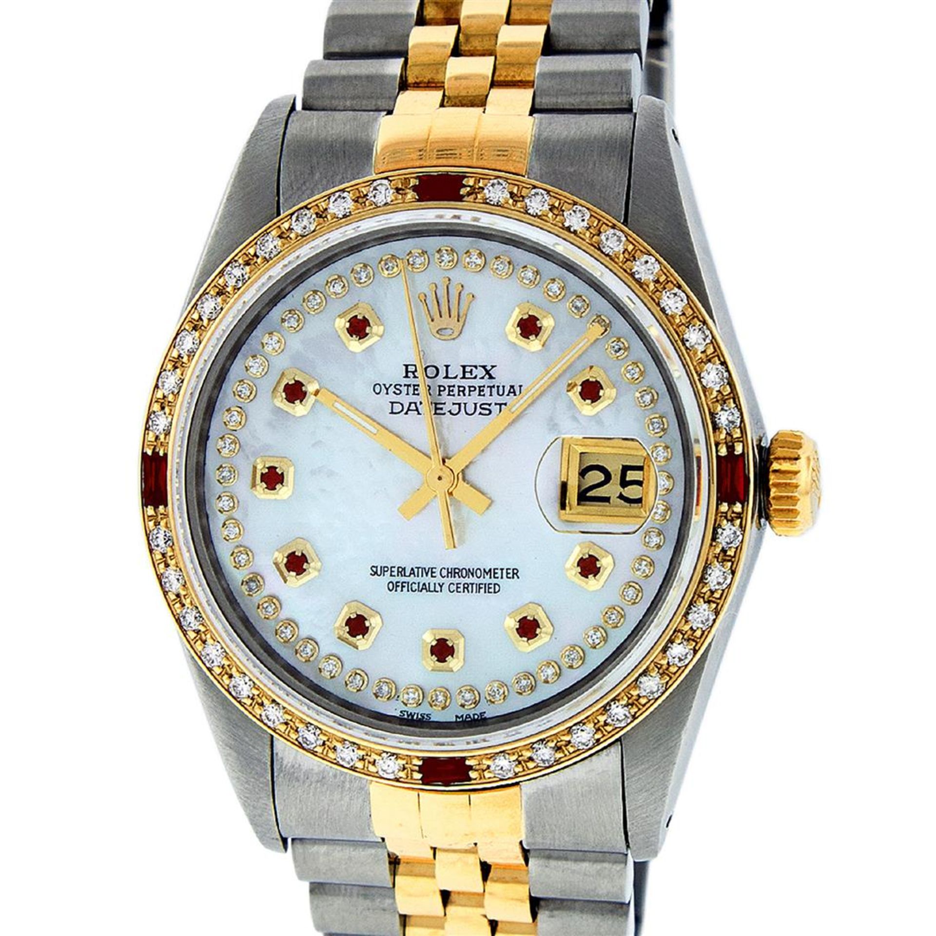 Rolex Mens 2 Tone Mother Of Pearl String Diamond & Ruby Datejust Wristwatch - Image 8 of 9