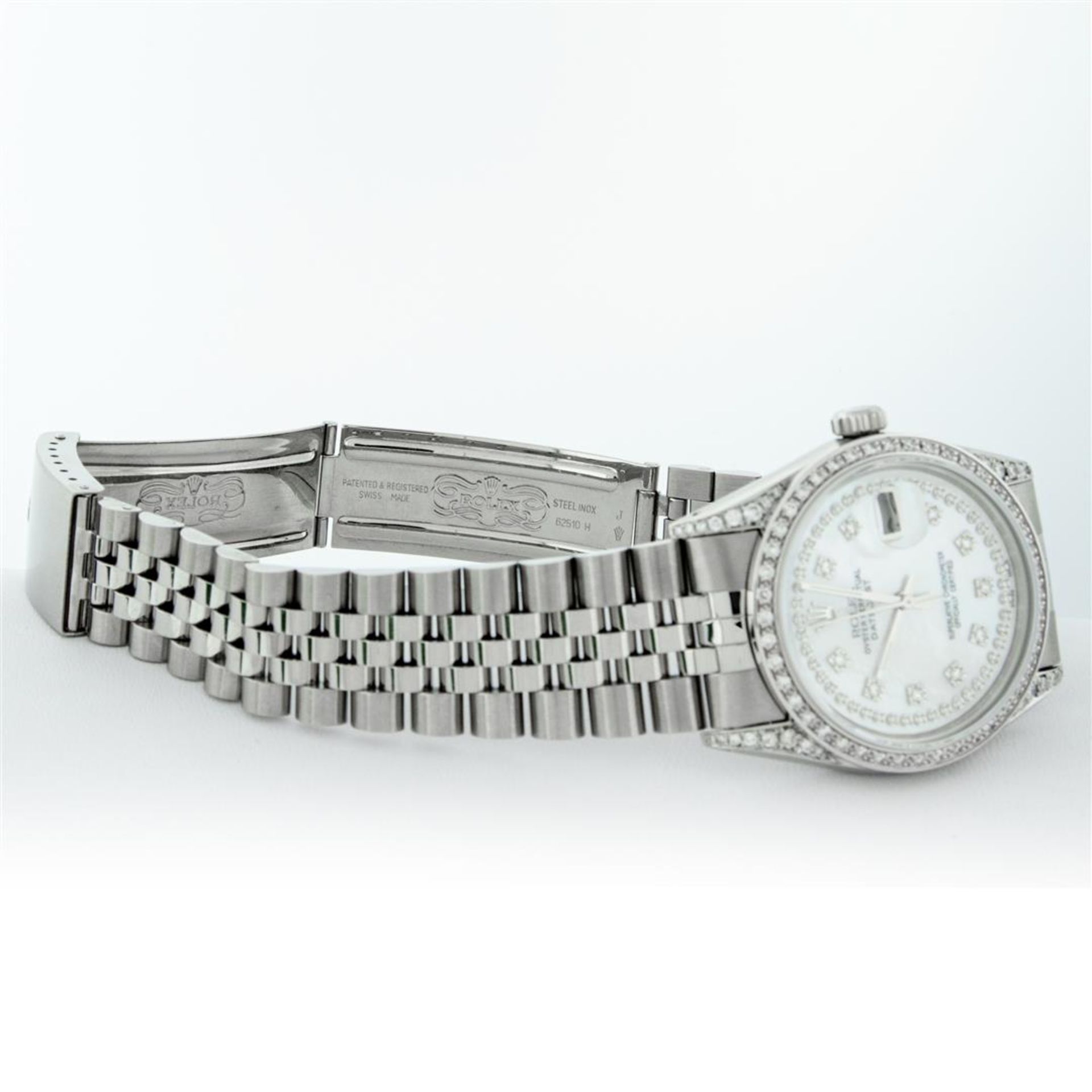 Rolex Mens Stainless Steel Mother Of Pearl Diamond Lugs Datejust Wristwatch - Image 9 of 9