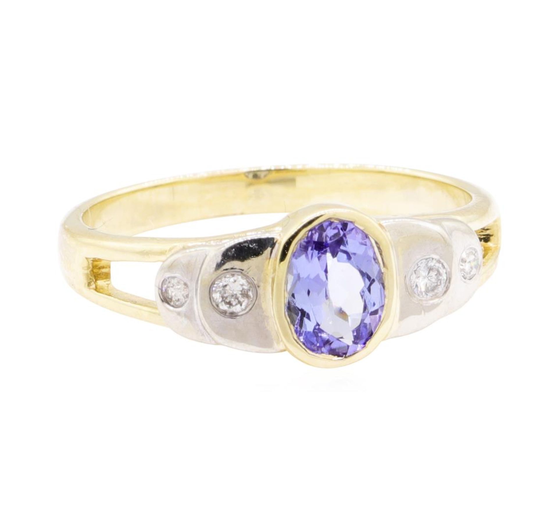 0.86 ctw Tanzanite And Diamond Ring - 14KT Yellow And White Gold