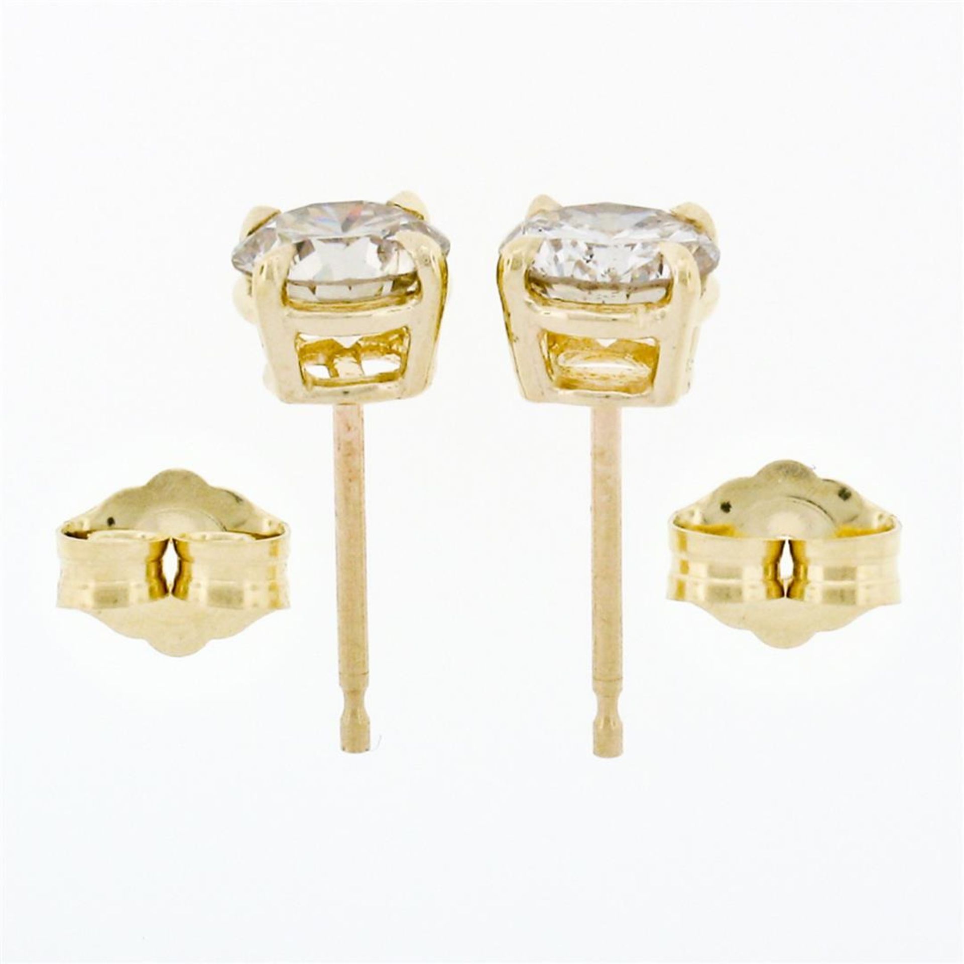 14k Yellow Gold 1.11ctw Round Brilliant Cut Diamond Claw Prong Stud Earrings - Image 3 of 6