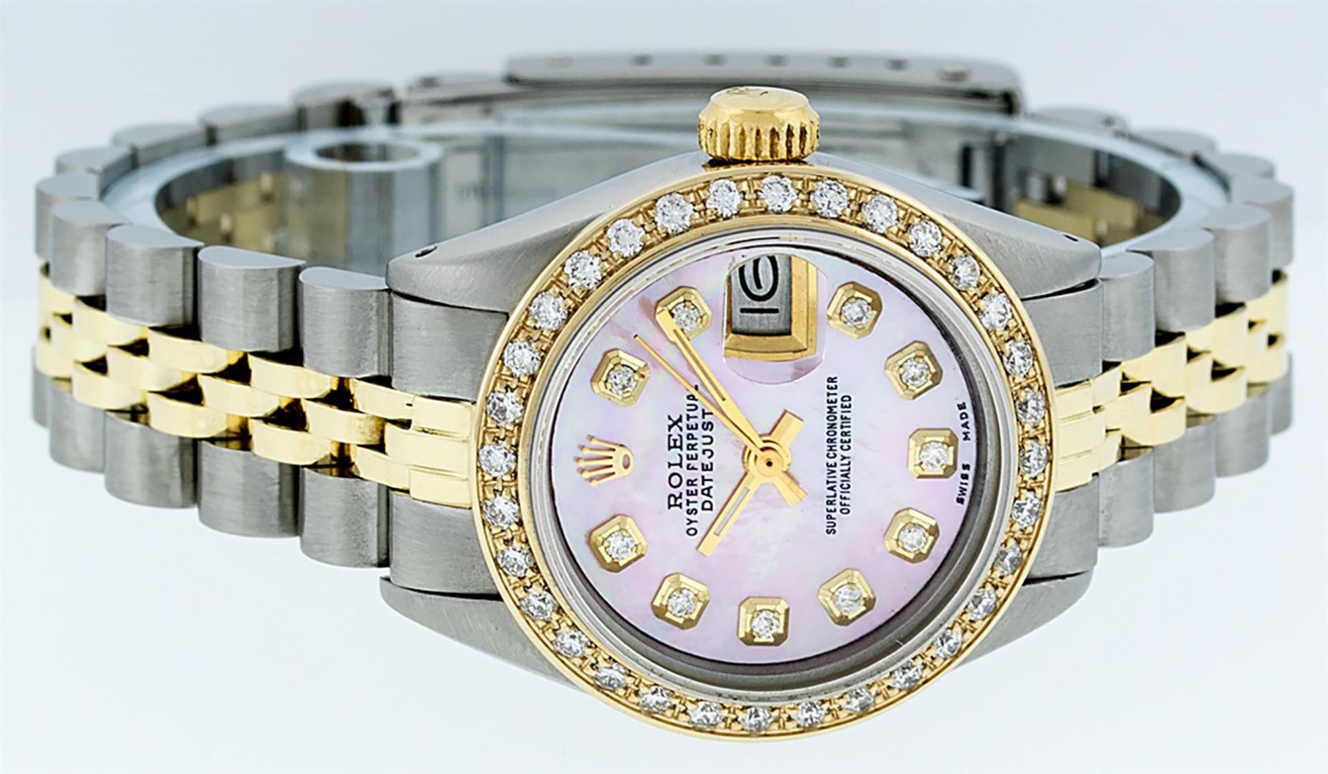 Rolex Ladies 2 Tone Pink MOP Diamond 26MM Oyster Perpetual Datejust Wristwatch - Image 4 of 9