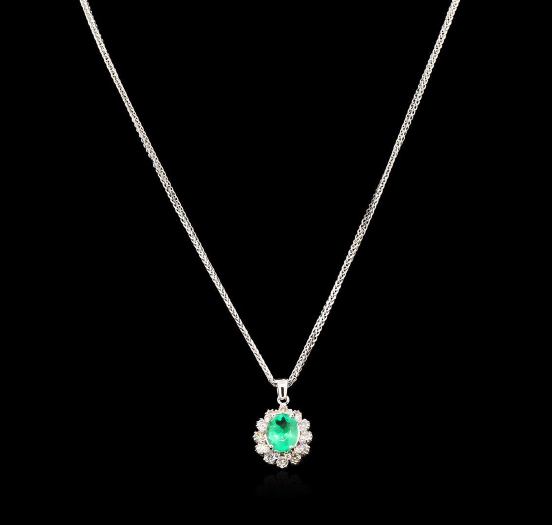 2.52 ctw Emerald and Diamond Pendant With Chain - 14KT White Gold - Image 2 of 3