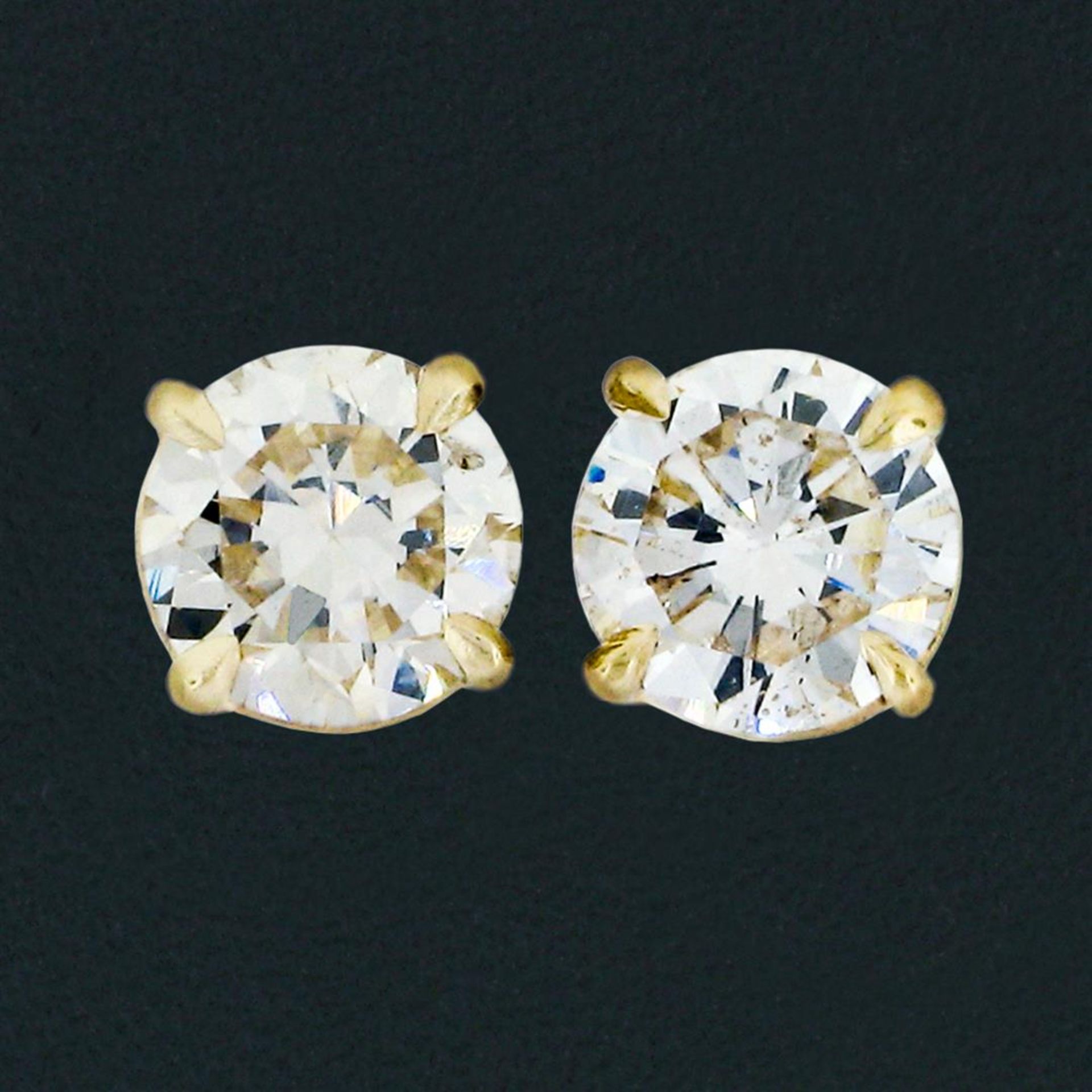 14k Yellow Gold 1.11ctw Round Brilliant Cut Diamond Claw Prong Stud Earrings