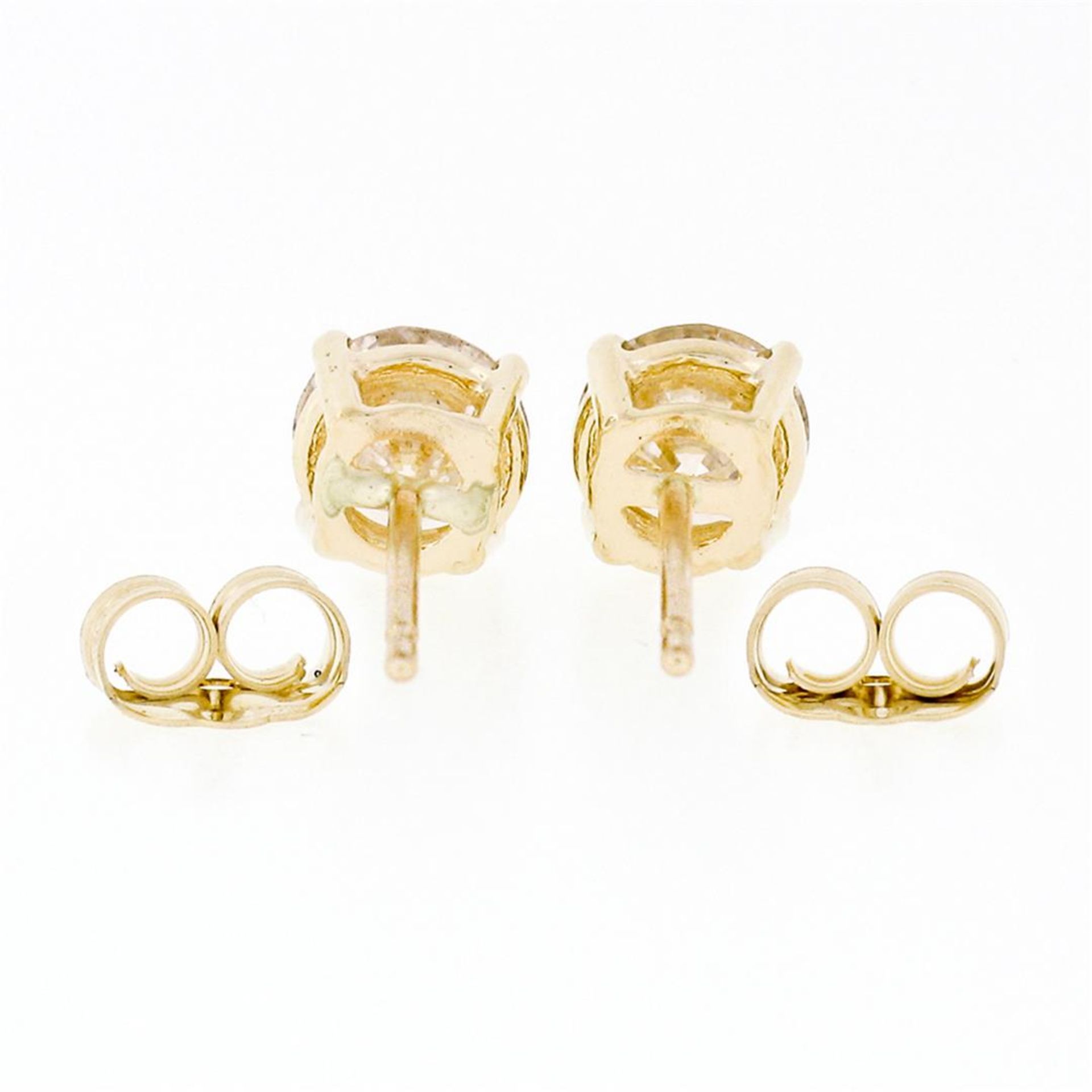 14k Yellow Gold 1.11ctw Round Brilliant Cut Diamond Claw Prong Stud Earrings - Image 5 of 6