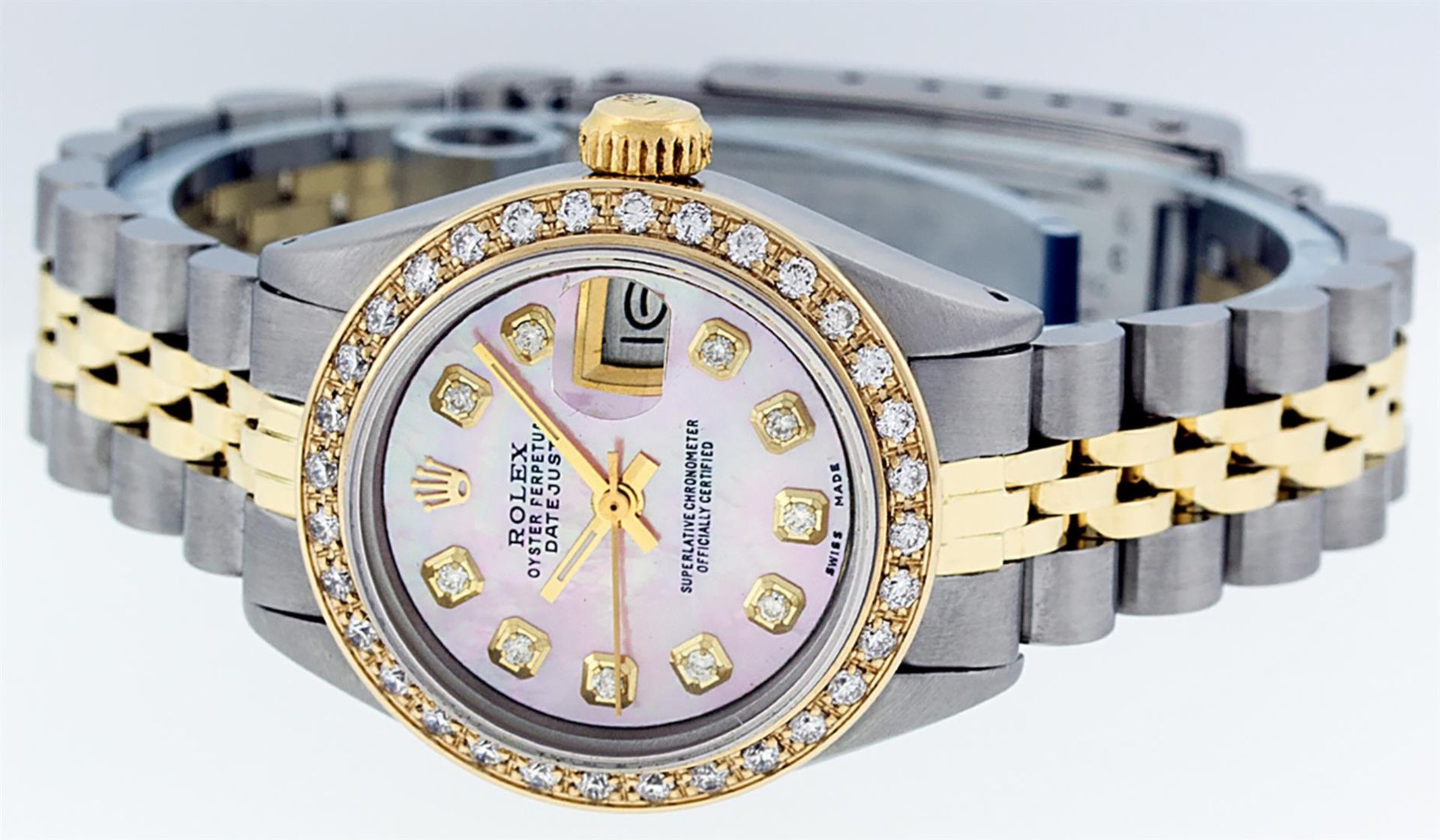 Rolex Ladies 2 Tone Pink MOP Diamond 26MM Oyster Perpetual Datejust Wristwatch - Image 5 of 9