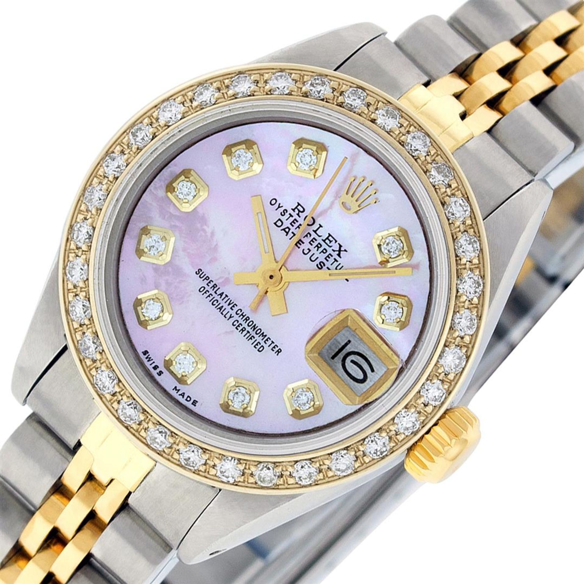 Rolex Ladies 2 Tone Pink MOP Diamond 26MM Oyster Perpetual Datejust Wristwatch - Image 3 of 9