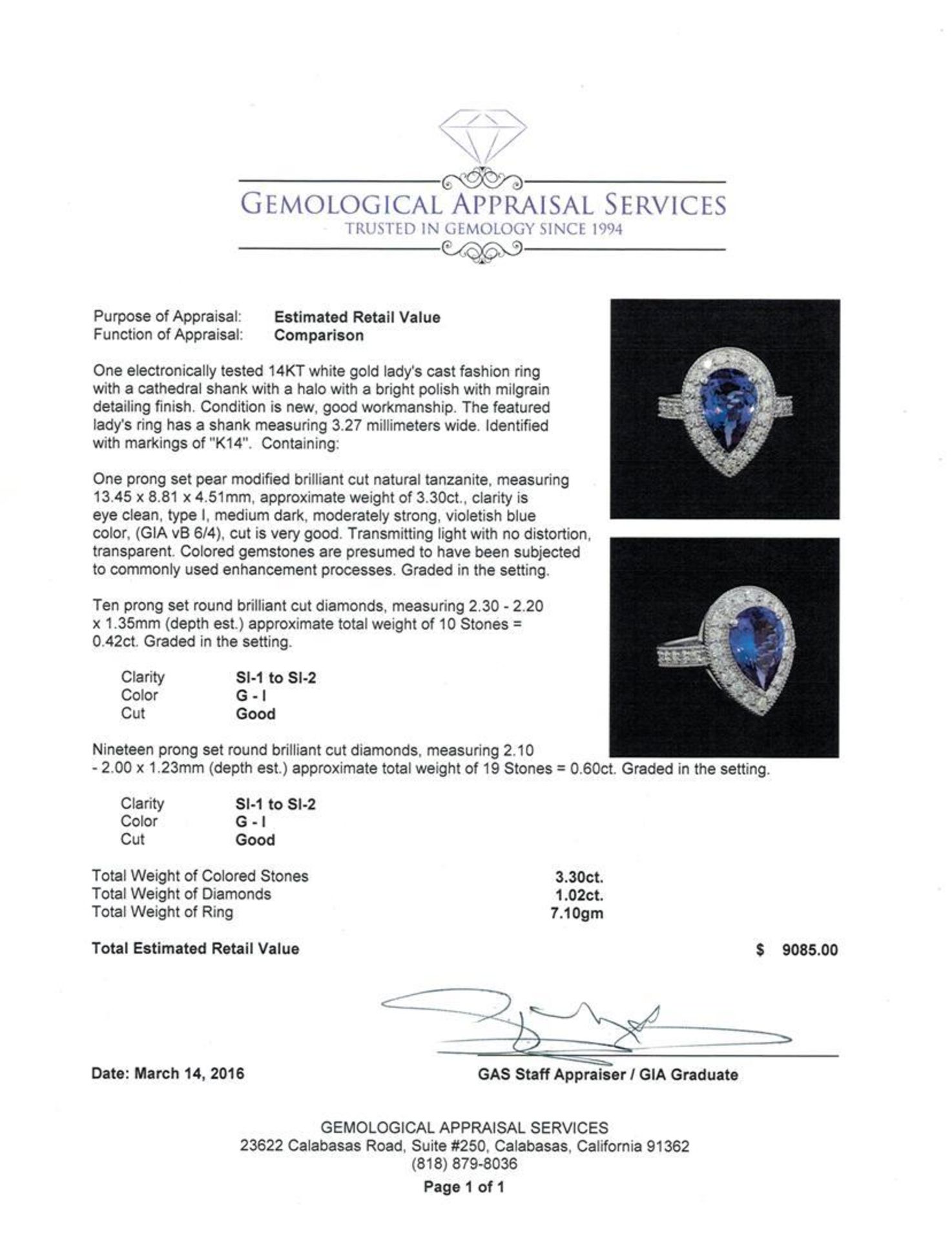 3.30 ctw Tanzanite and Diamond Ring - 14KT White Gold - Image 5 of 5