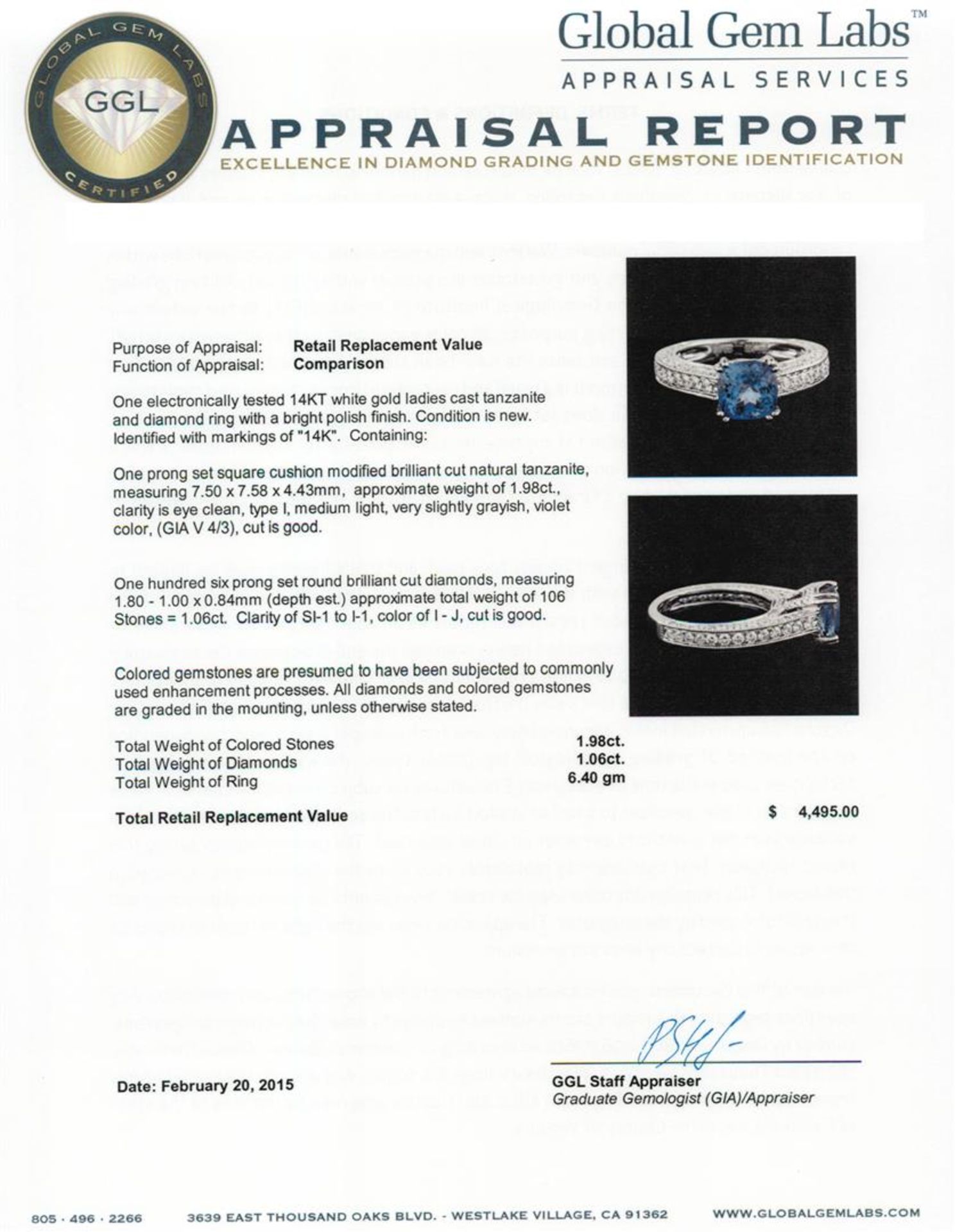 14KT White Gold 1.98 ctw Tanzanite and Diamond Ring - Image 5 of 5