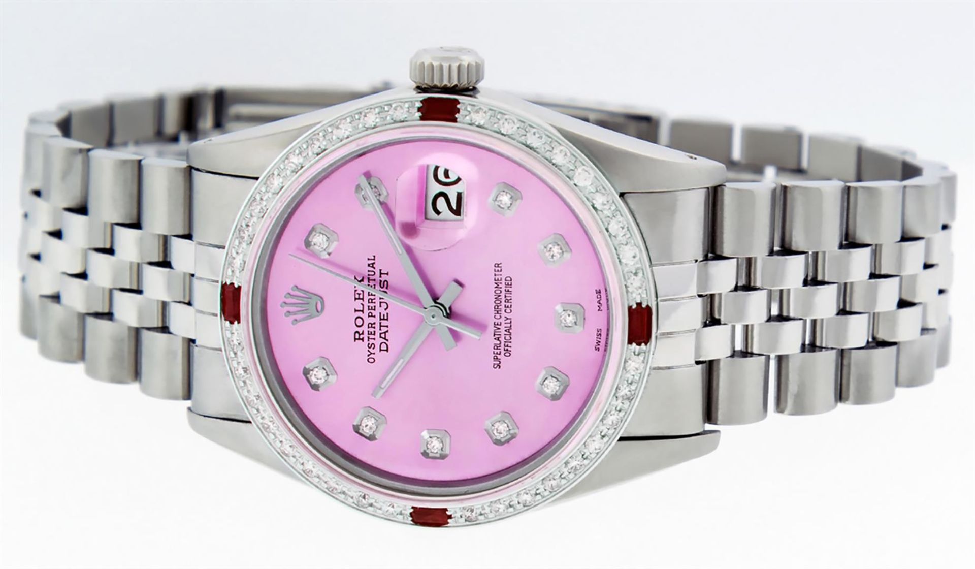 Rolex Mens Stainless Steel Pink Diamond & Ruby 36MM Datejust Wristwatch - Image 3 of 9