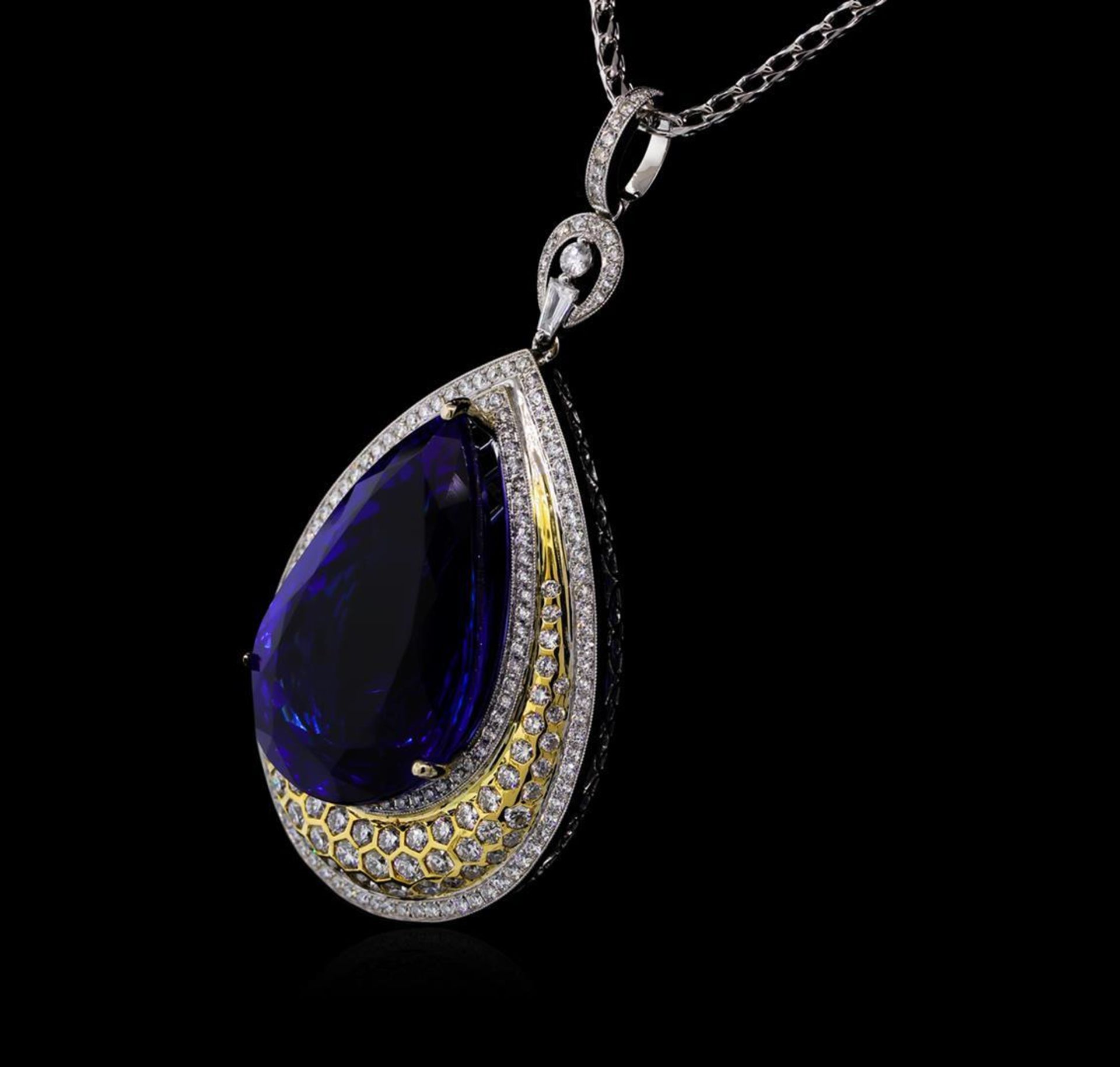 18KT White Gold GIA Certified 69.66 ctw Tanzanite and Diamond Pendant With Chain - Image 3 of 5