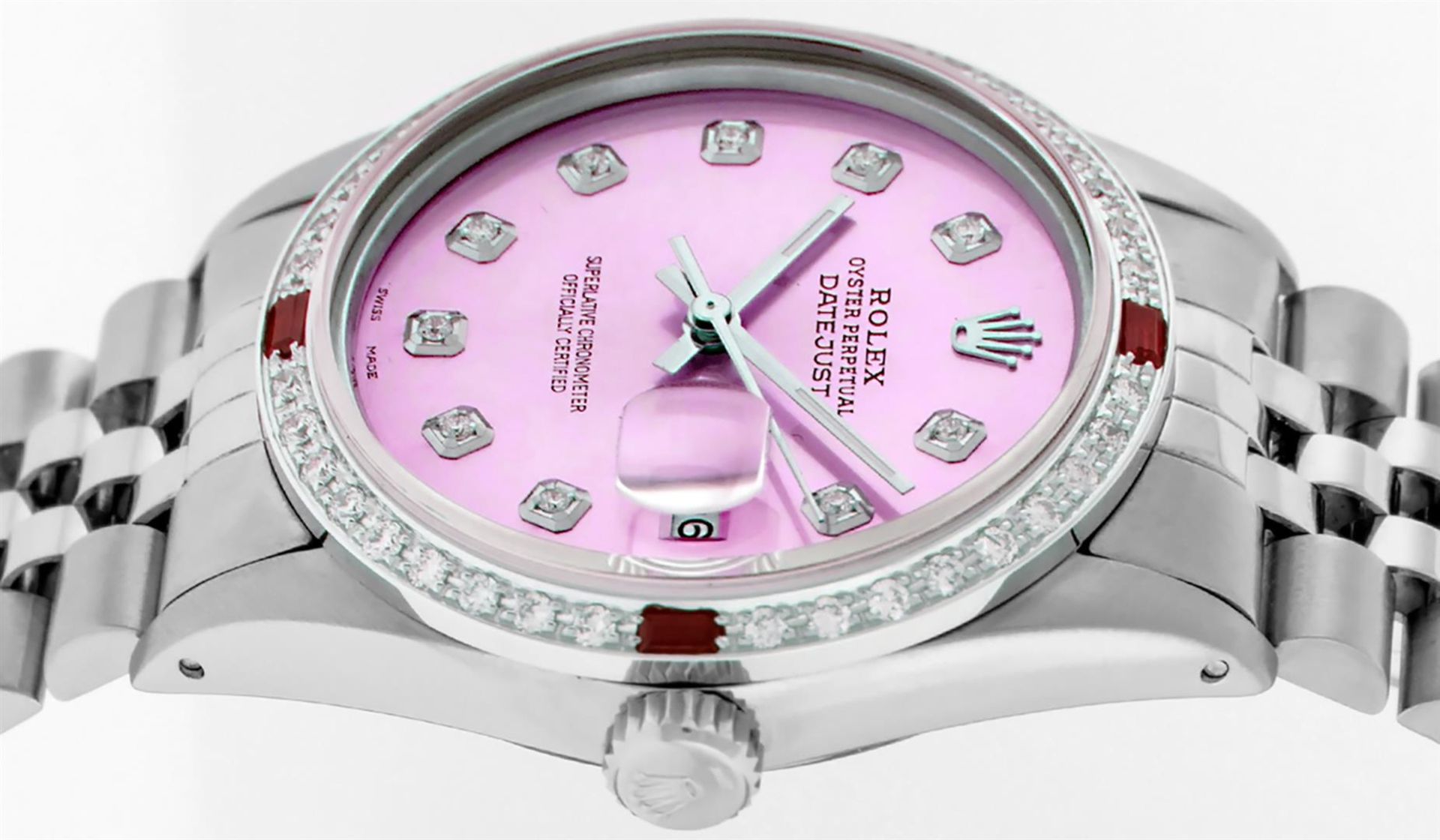 Rolex Mens Stainless Steel Pink Diamond & Ruby 36MM Datejust Wristwatch - Image 4 of 9