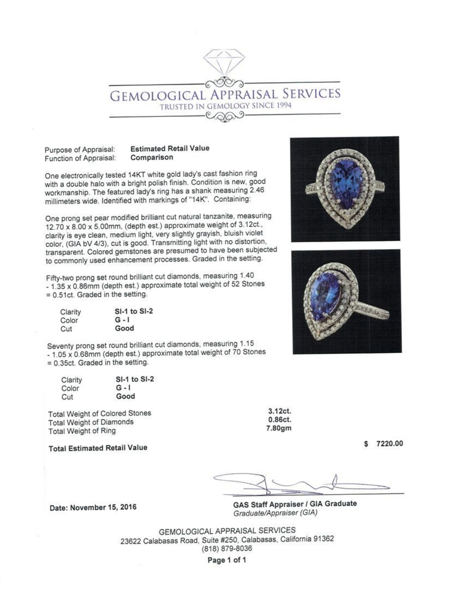 3.12 ctw Tanzanite and Diamond Ring - 14KT White Gold - Image 5 of 5