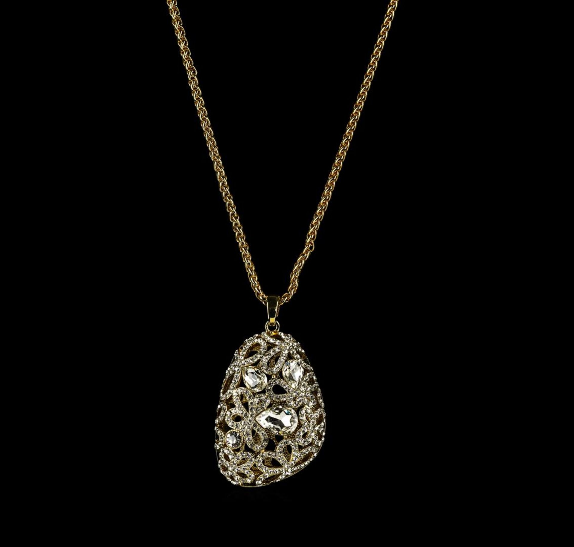 Assym Filigree Crystal Pendant Necklace - Gold Plated - Image 2 of 2
