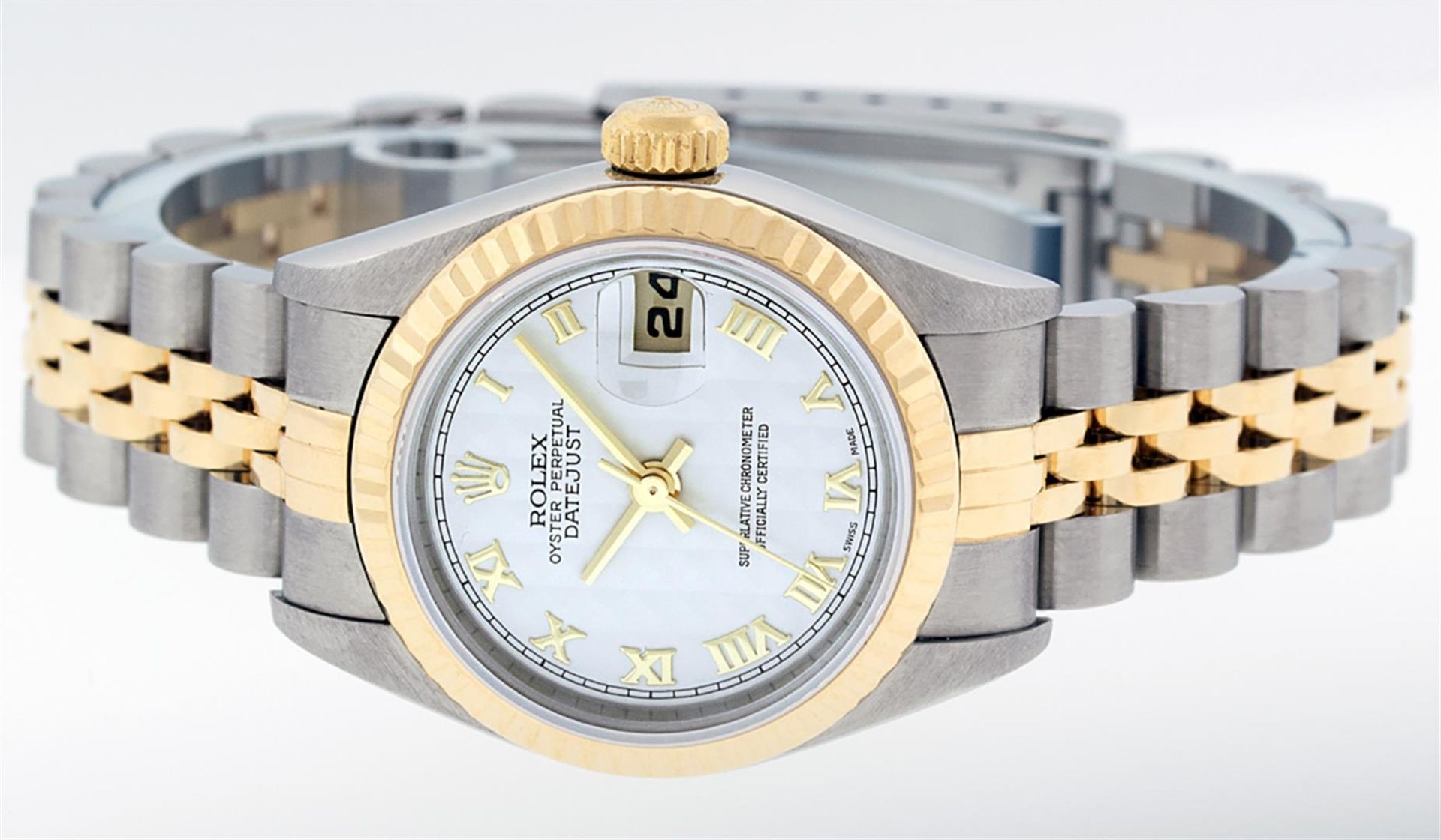 Rolex Ladies Quickset 2T 18K MOP Roman Datejust Oyster Perpetaul Wristwatch 26MM - Image 9 of 9
