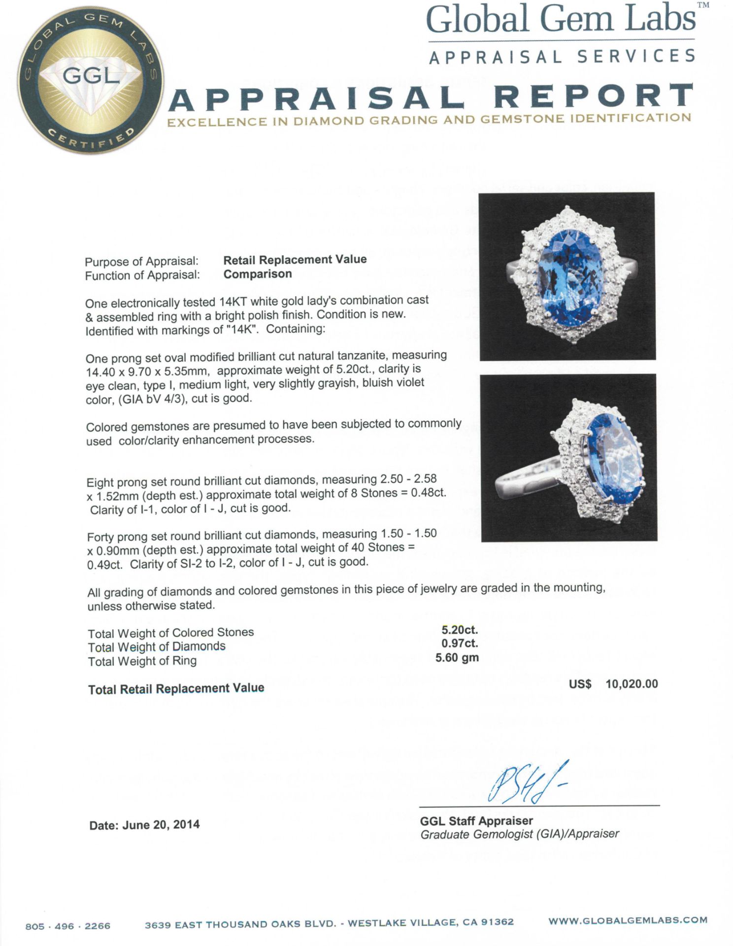 14KT White Gold 5.20 ctw Tanzanite and Diamond Ring - Image 5 of 5