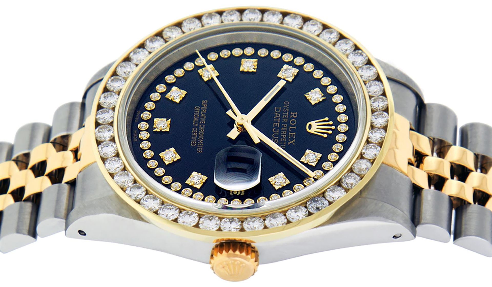 Rolex Mens 2 Tone Black String VS 3ctw Channel Set Diamond Datejust Wristwatch - Image 8 of 8