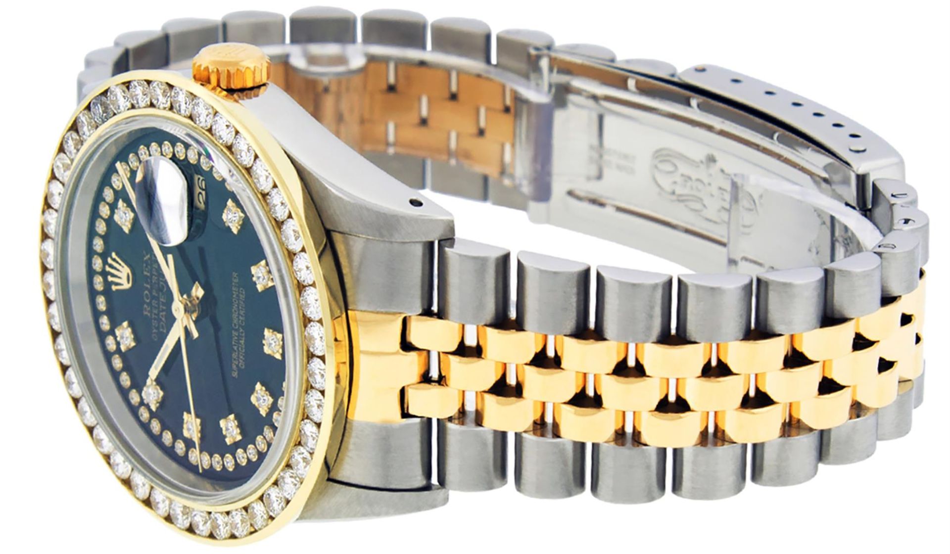 Rolex Mens 2 Tone Black String VS 3ctw Channel Set Diamond Datejust Wristwatch - Image 7 of 8