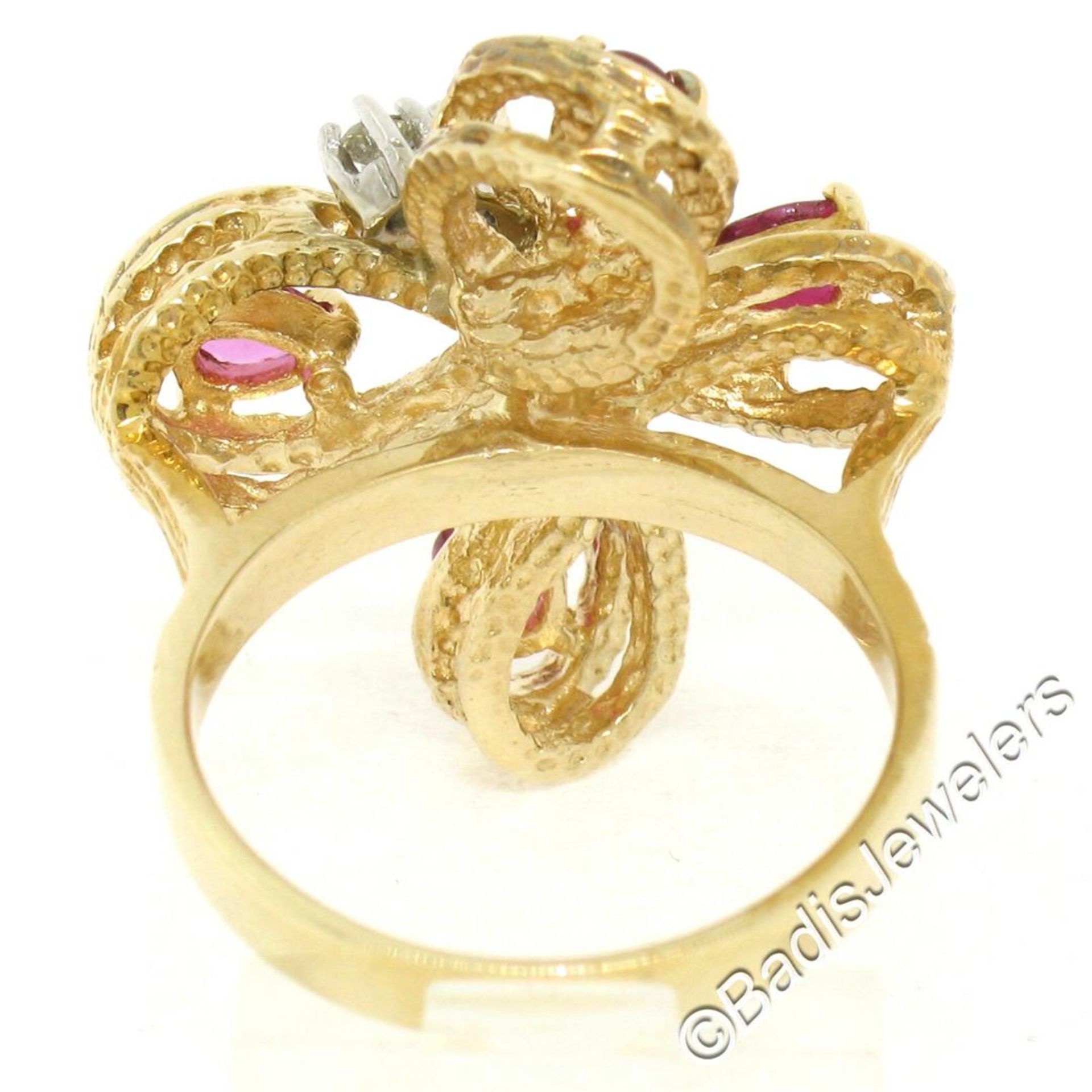Vintage Detailed 14kt Yellow Gold 1.35ctw Pear Ruby Round Diamond Open Butterfly - Image 7 of 8